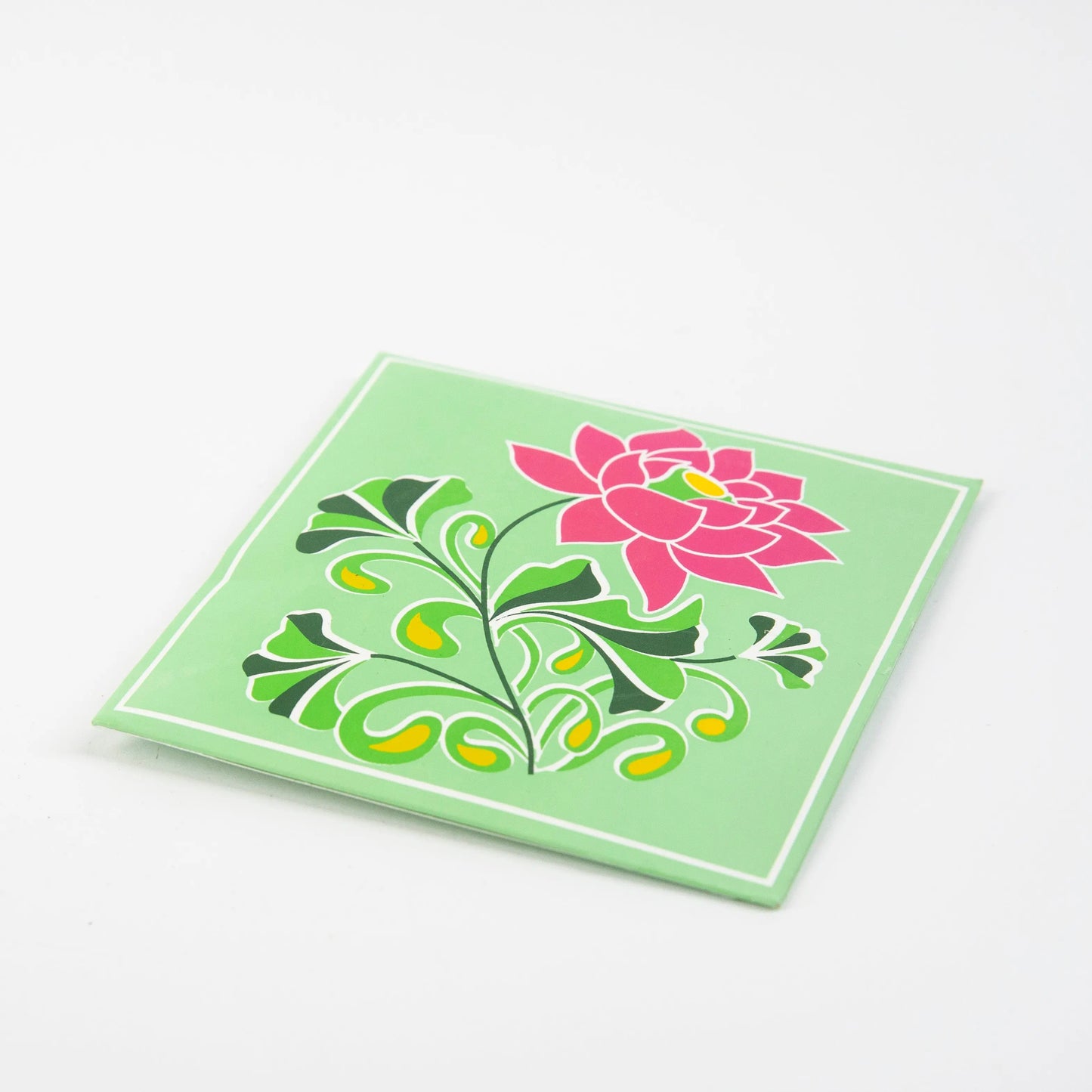 Green Artschatz scented sachet pouch with pink flower and leafy design on front. - Auroshikha - Scented Sachet / Pouch - Jasmine