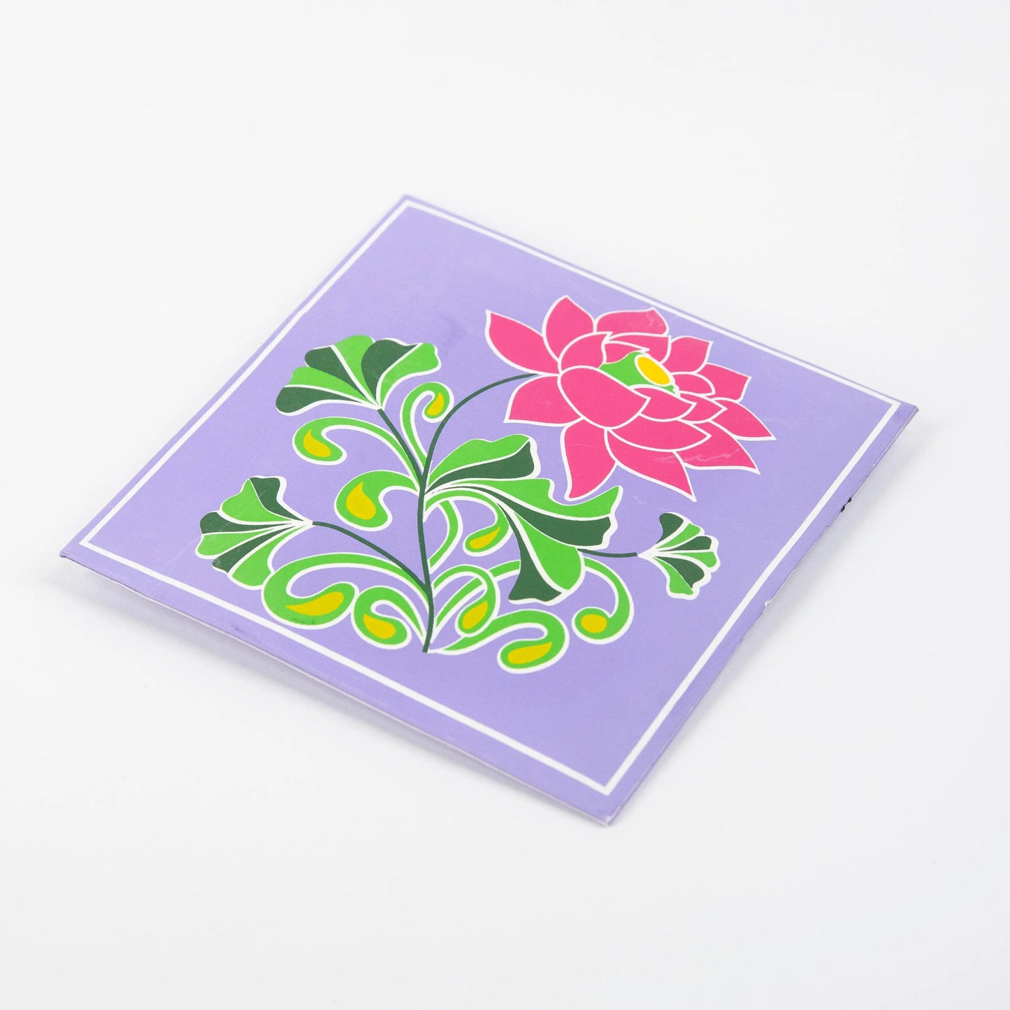 Lavender purple Artschatz scented sachet with pink lotus and green leaf design. - Auroshikha - Scented Sachet / Pouch - Lavender