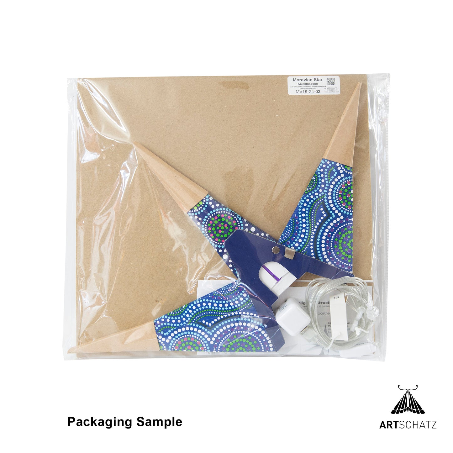 Packaged product with a blue and white Moravian star design, visible brand 'ARTSCHATZ' on a white background.