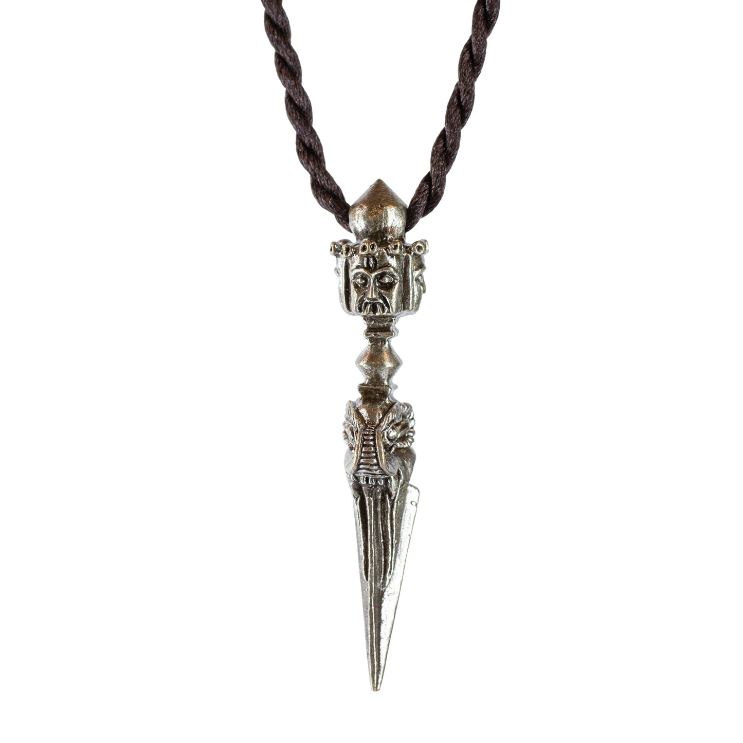 Kila Phurba Dagger with Three Buddha Heads *Large* Silver Brass Pendant Necklace
