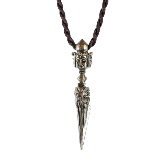 Kila Phurba Dagger with Three Buddha Heads *Large* Silver Brass Pendant Necklace