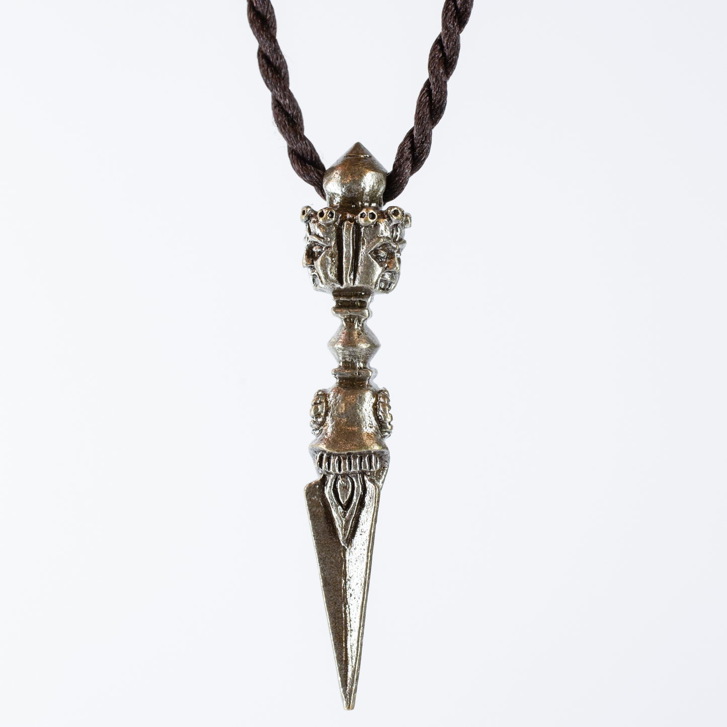 Kila Phurba Dagger with Three Buddha Heads *Large* Silver Brass Pendant Necklace