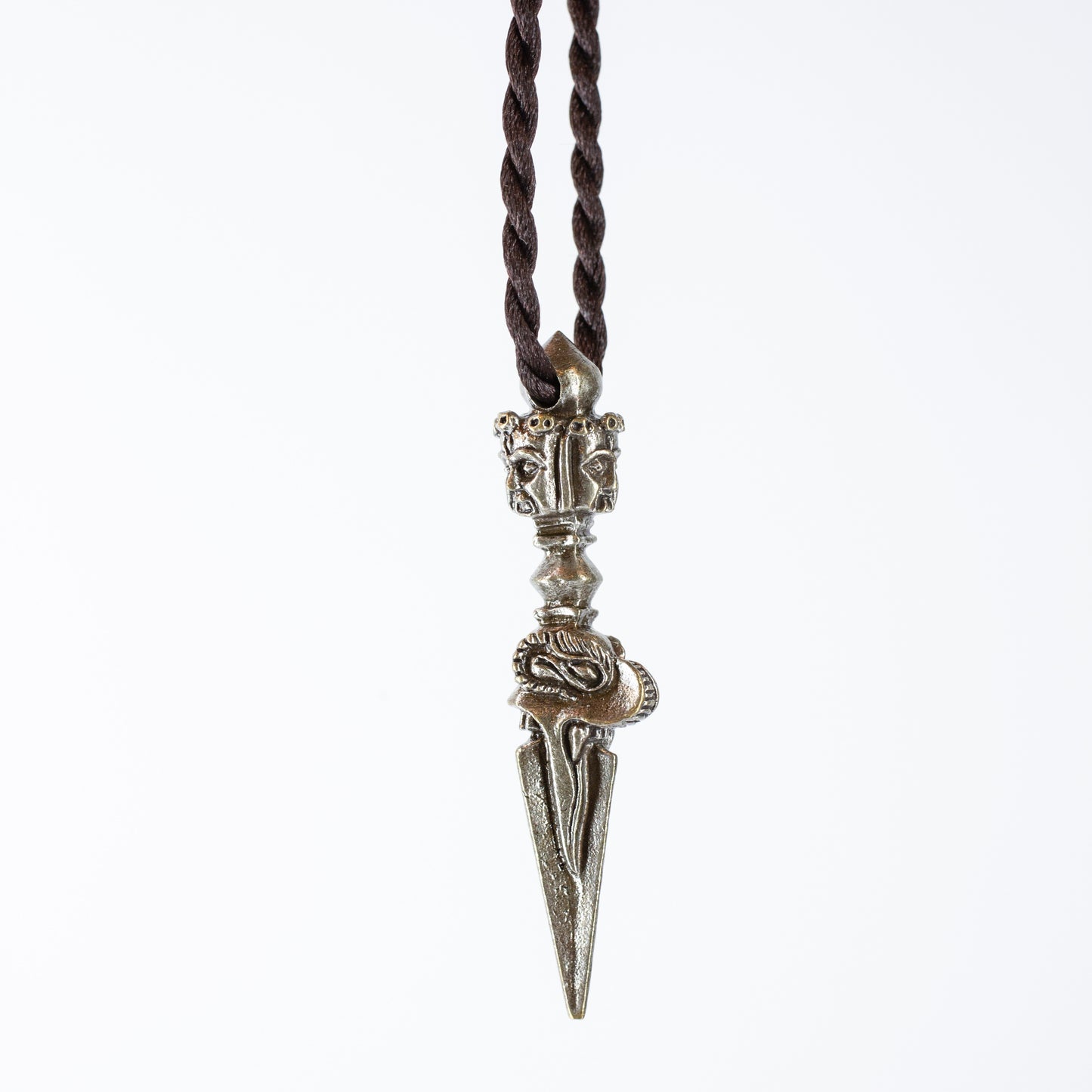 Kila Phurba Dagger with Three Buddha Heads *Large* Silver Brass Pendant Necklace