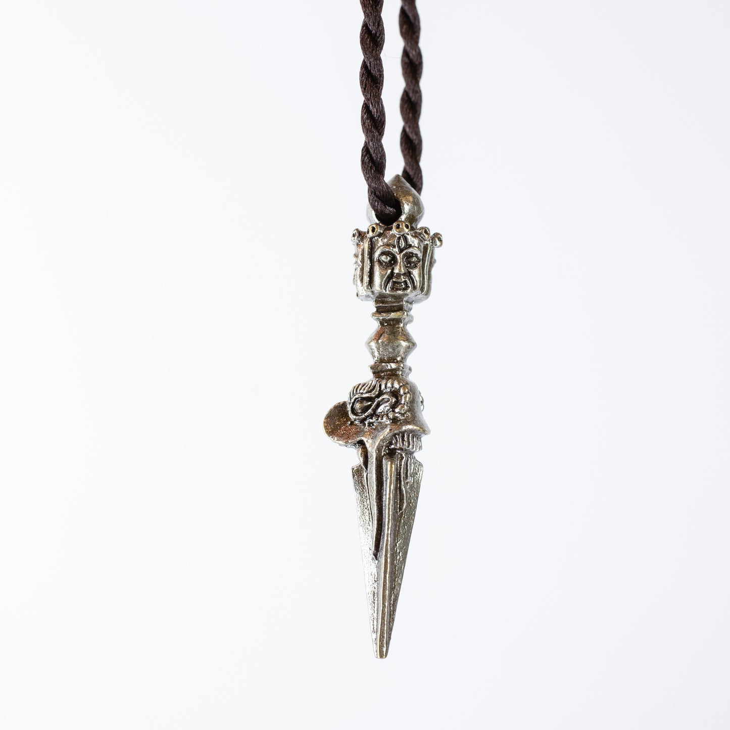 Kila Phurba Dagger with Three Buddha Heads *Large* Silver Brass Pendant Necklace