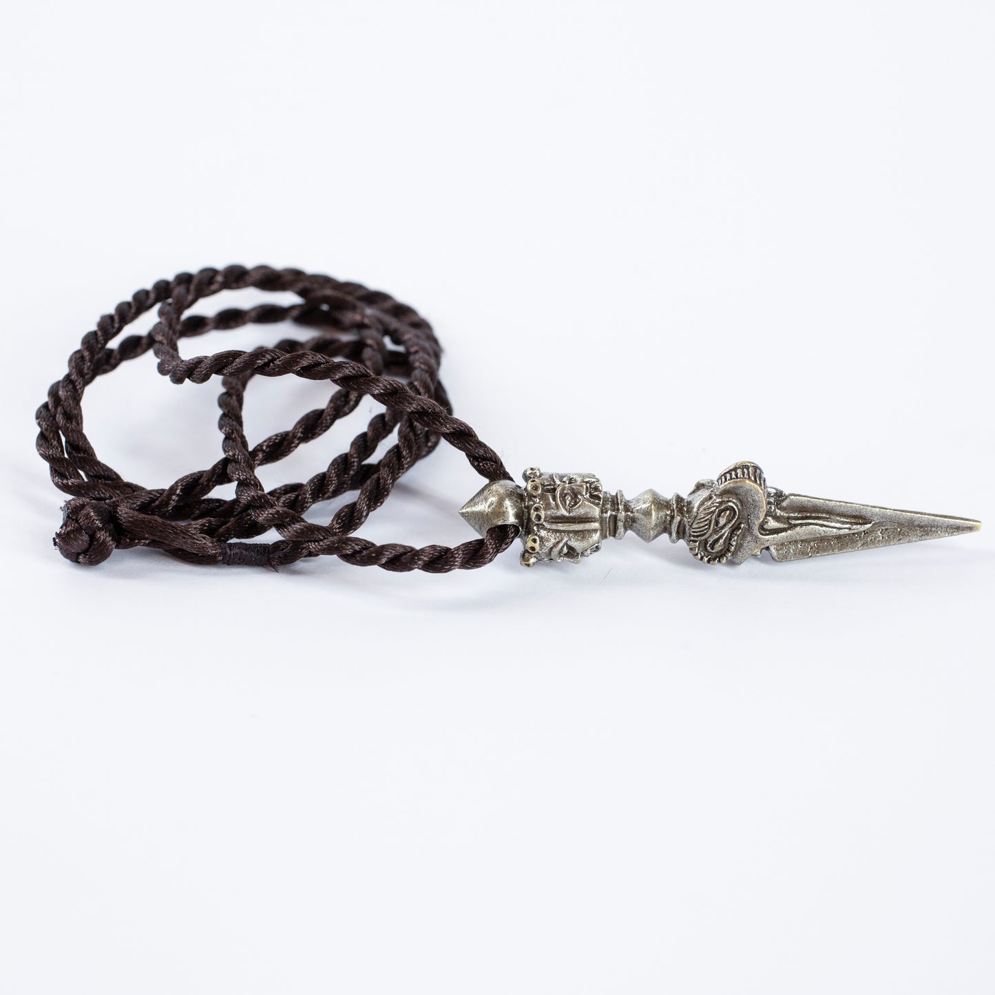 Kila Phurba Dagger with Three Buddha Heads *Large* Silver Brass Pendant Necklace