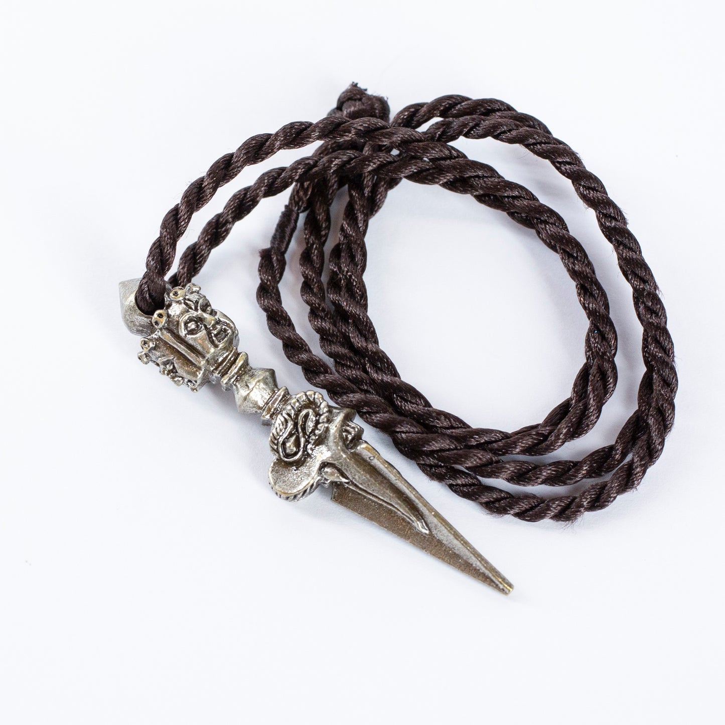 Kila Phurba Dagger with Three Buddha Heads *Large* Silver Brass Pendant Necklace