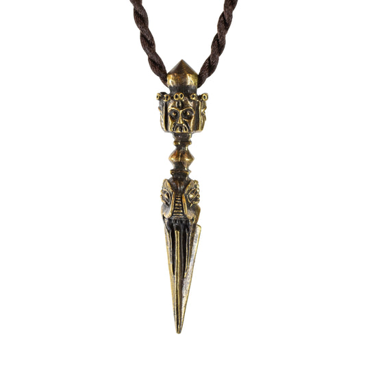 Kila Phurba Dagger with Three Buddha Heads *Large* Brass Pendant Necklace