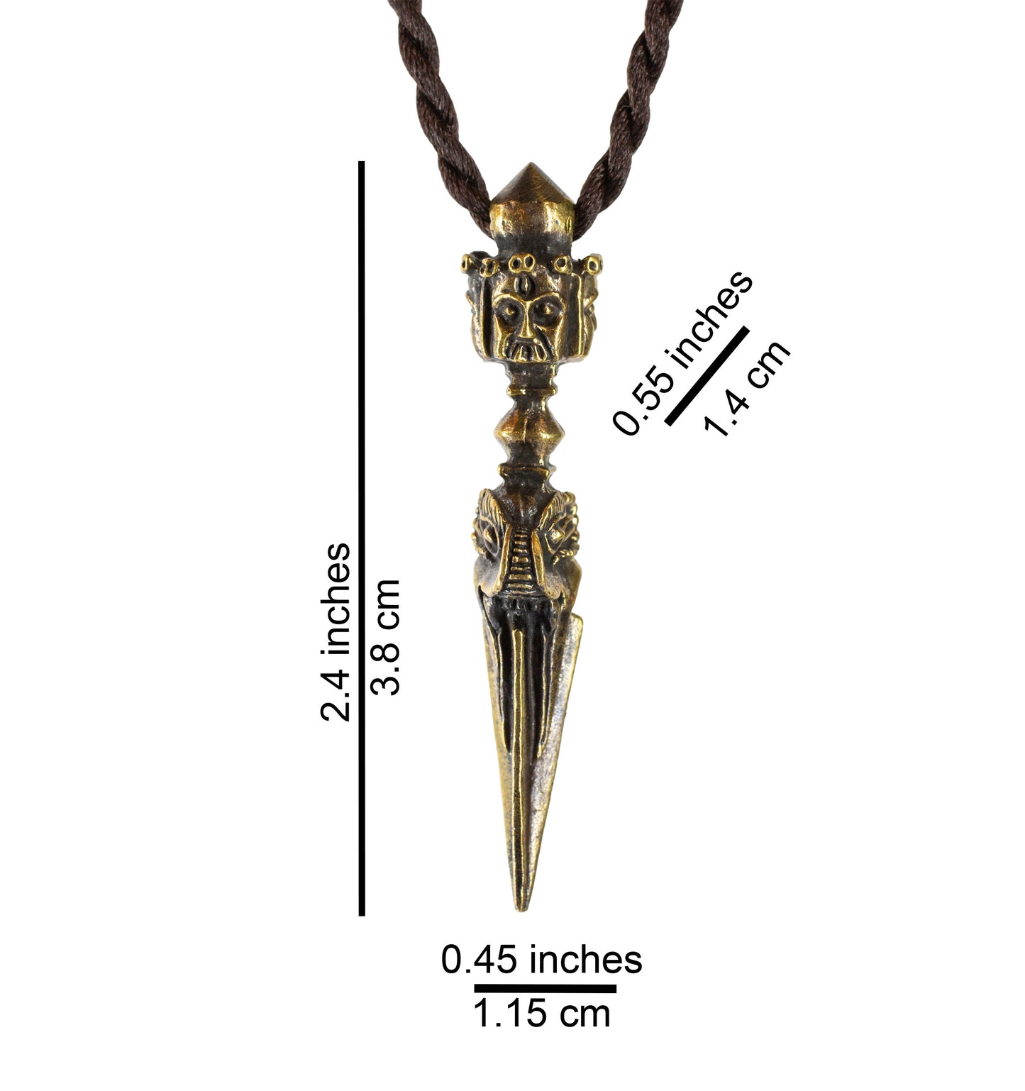 Kila Phurba Dagger with Three Buddha Heads *Large* Brass Pendant Necklace