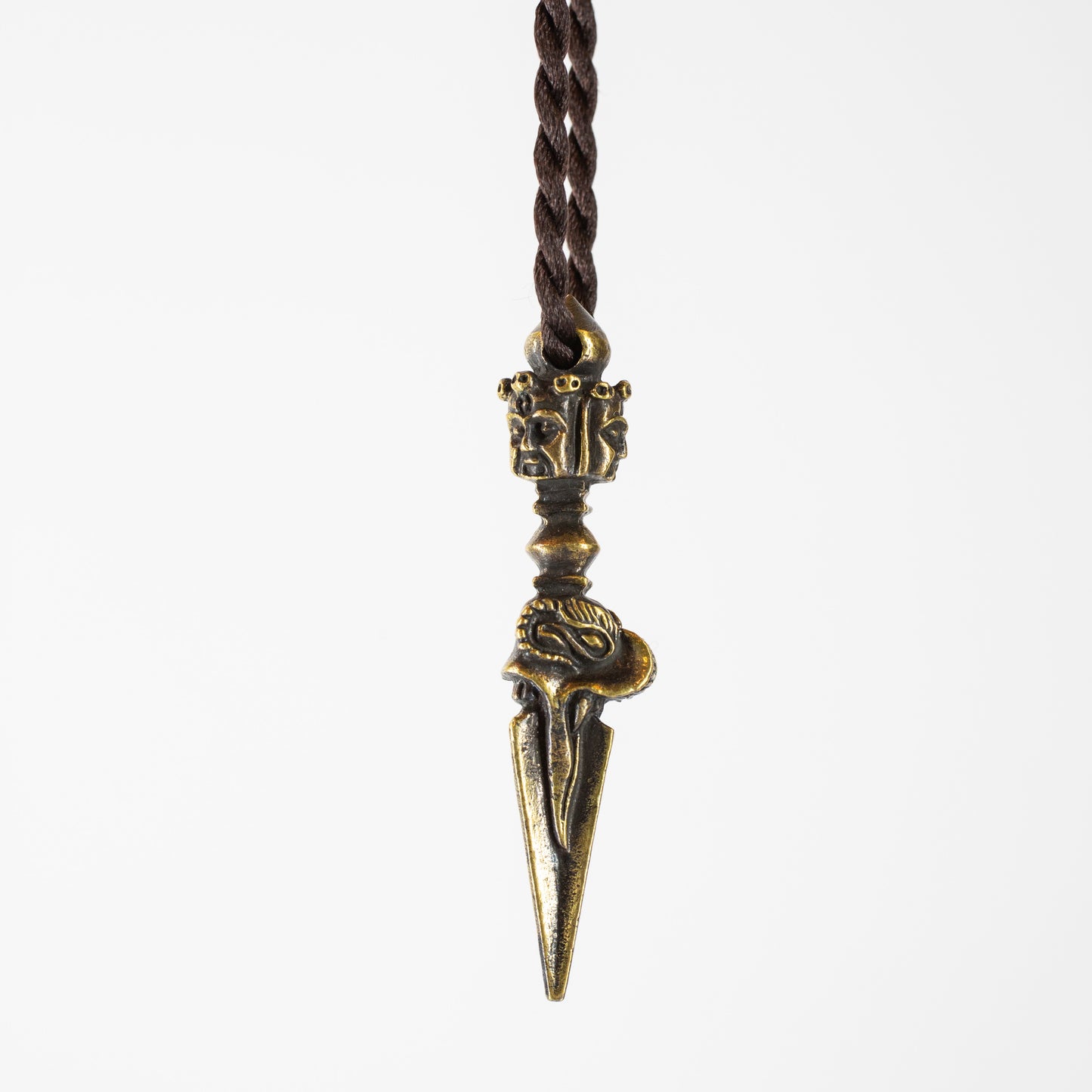 Kila Phurba Dagger with Three Buddha Heads *Large* Brass Pendant Necklace