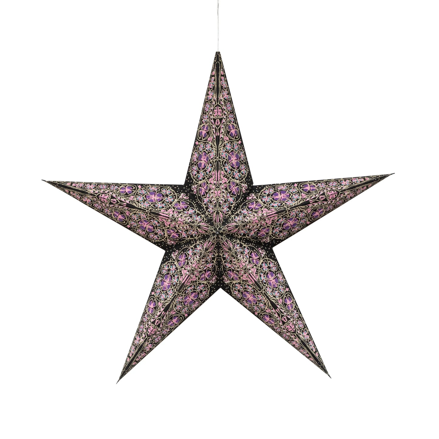 Turquoise and violet 24" Artschatz cathedral 5-point paper star decoration. - Cathedral 5 Point 24" turquoise/violet
