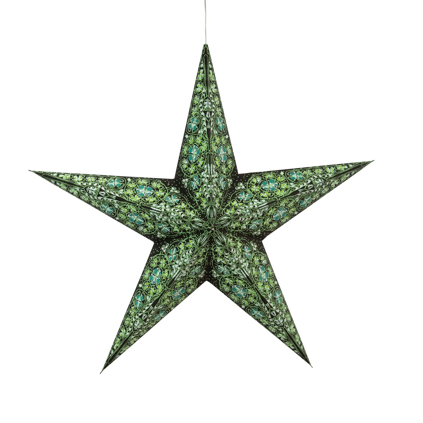 Artschatz 24-inch green and black cathedral paper star with five points hanging. - Cathedral 5 Pointer 24" black/green