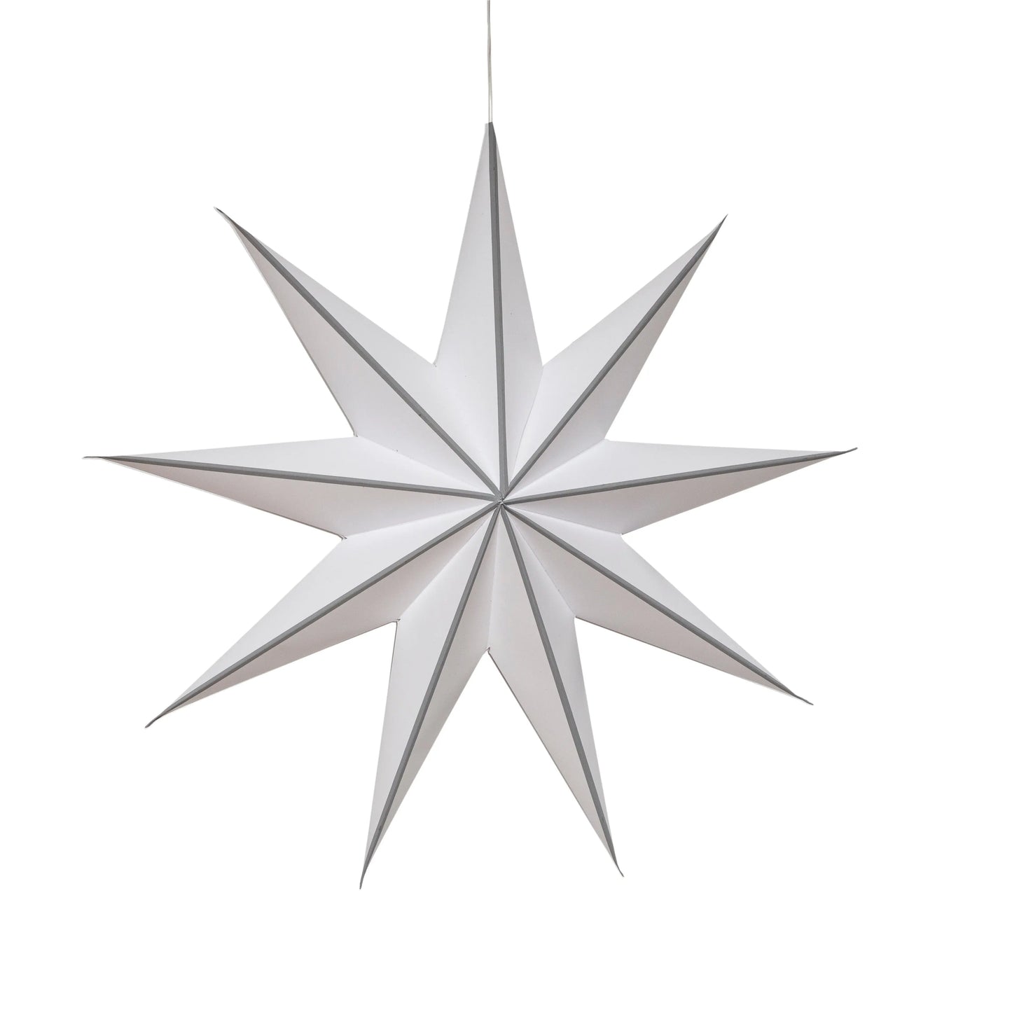 White and grey 18-inch 9-point paper star by Artschatz hanging decoration. - Cynosure 9 Point 18" white / grey