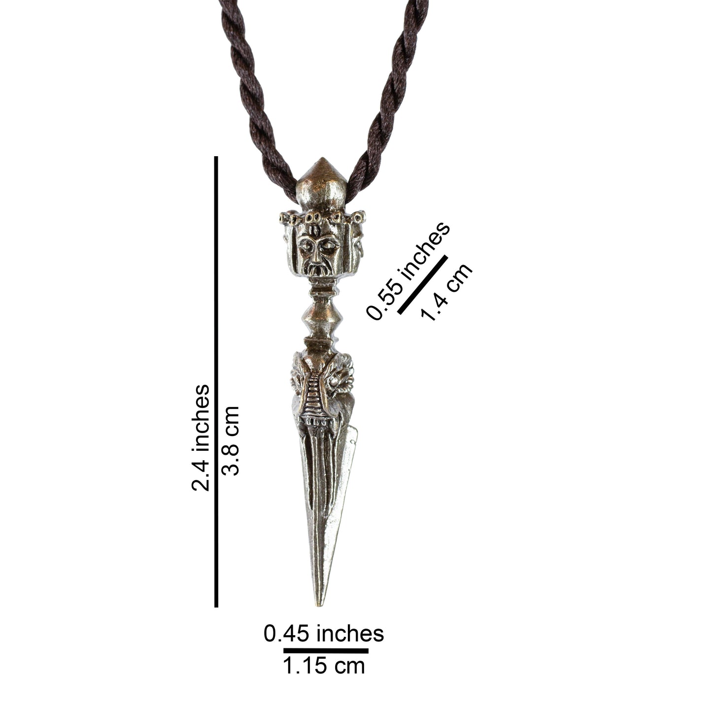Kila Phurba Dagger with Three Buddha Heads *Large* Silver Brass Pendant Necklace