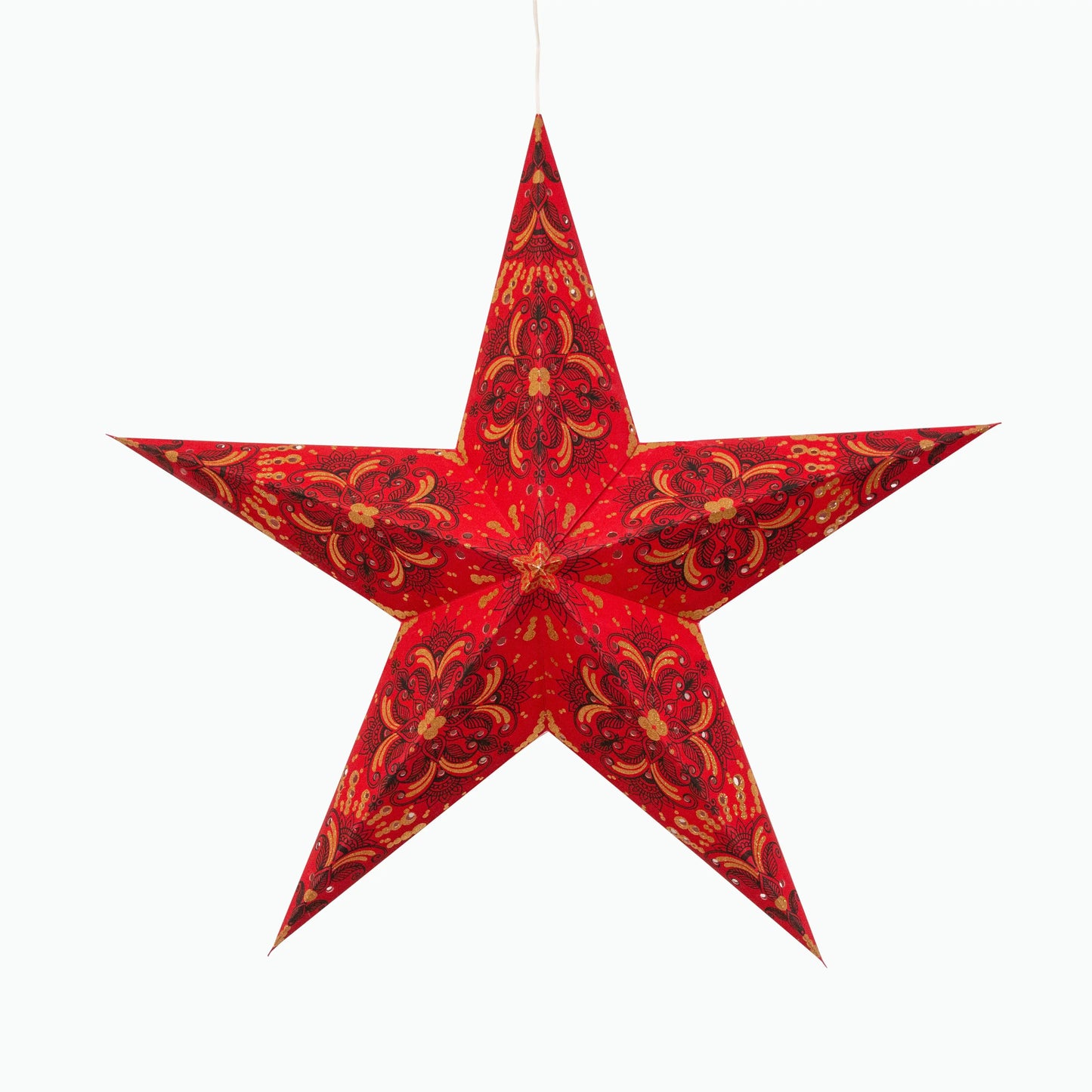 Red 24" Artschatz five-point paper star with glitter floral pattern. - Floral 5 Point 24" Red