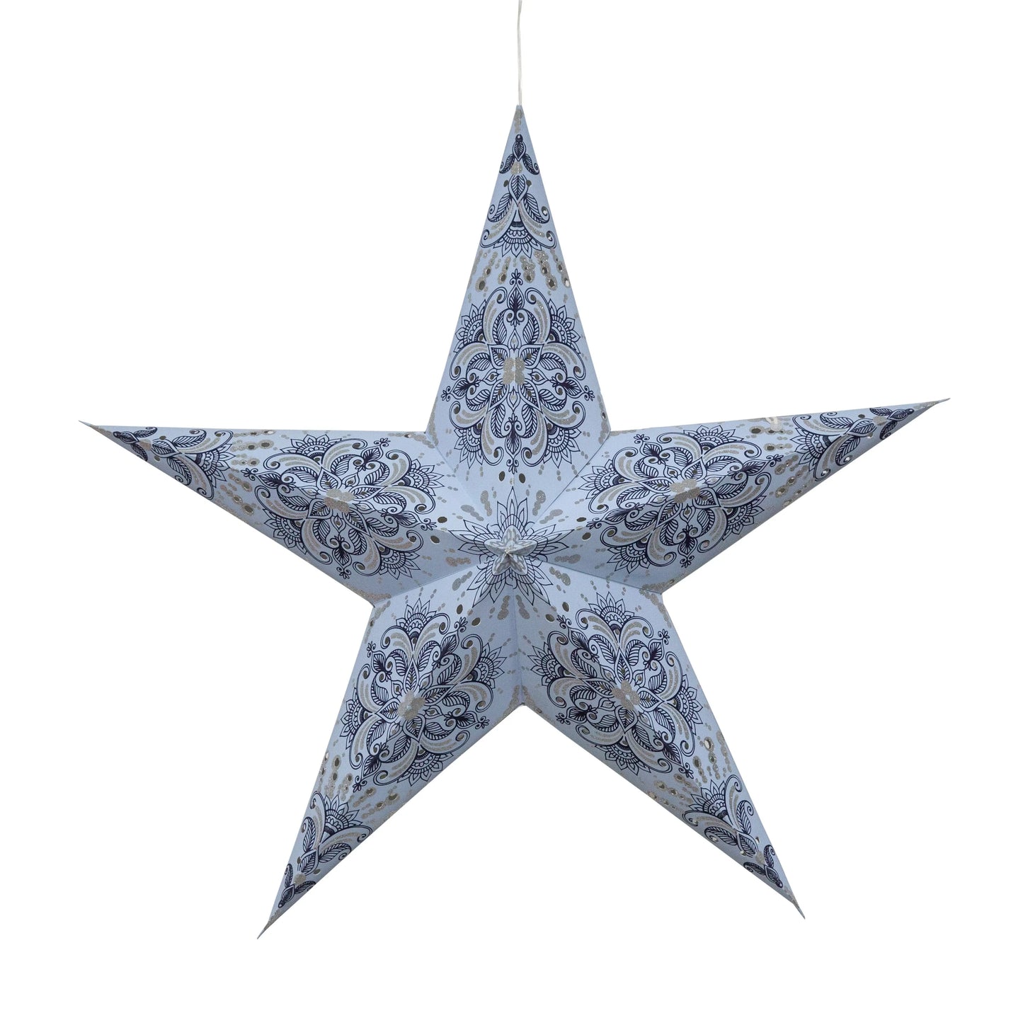 Periwinkle 24" Artschatz 5-point paper star with glitter and floral pattern. - Floral 5 Point 24" Periwinkle