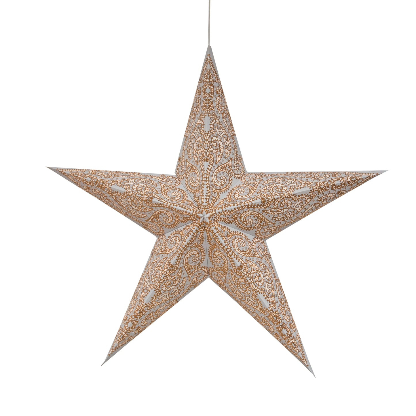Gaudí 5-point paper star in gray and white with intricate patterns, 24-inch Artschatz design. - Gaudí 5 Pointer 24" Gray / White