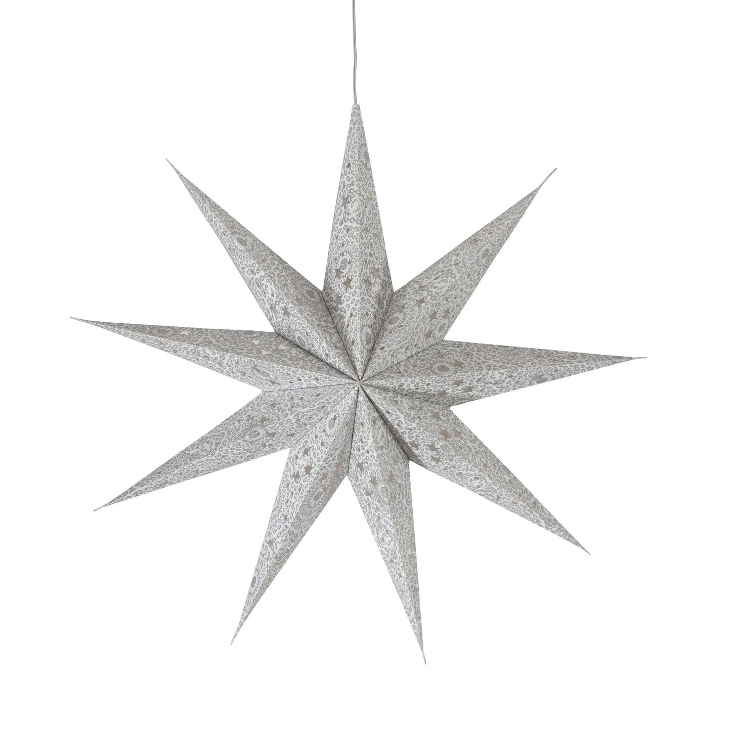 Hrim Star 9-point 16" cool white paper star with silver glitter by Artschatz. - Hrim Star 9 Point 16" Cool White w/ Silver Glitter