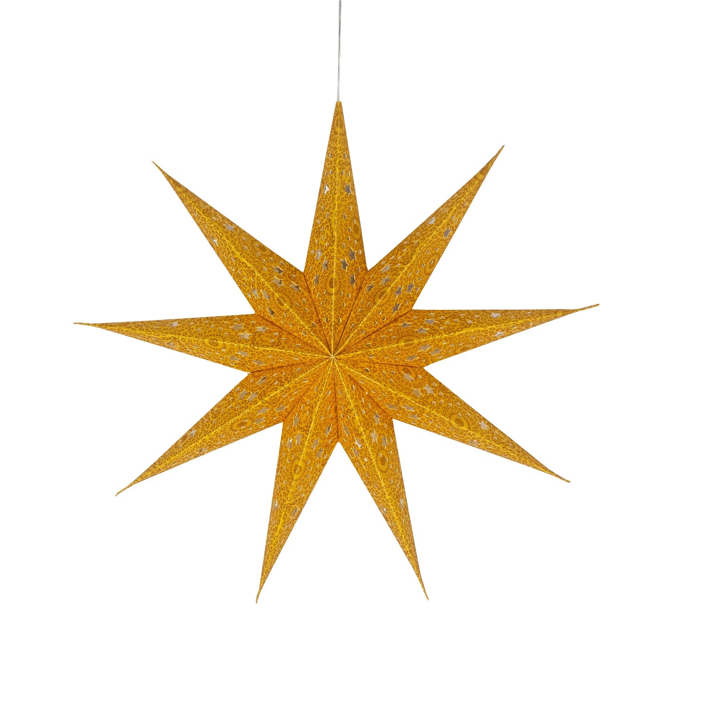 Gold 16" 9-point paper star with glitter finish, Artschatz hanging decoration. - Hrim Star 9 Point 16" Gold w/ Gold Glitter