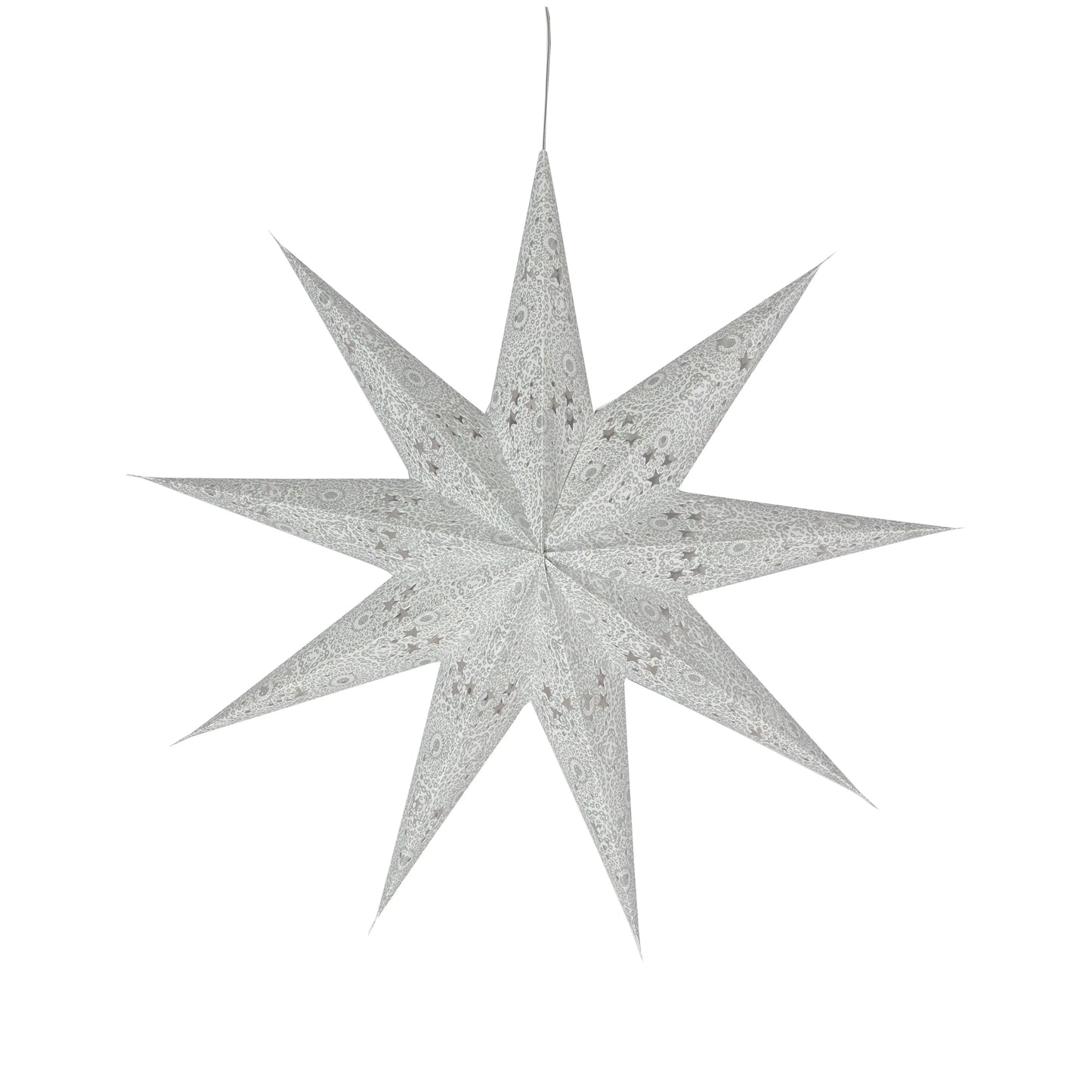 Artschatz 25-inch cool white 9-point paper star with silver glitter and hanging loop. - Hrm Star 9 Point 25" Cool White w/ Glitter