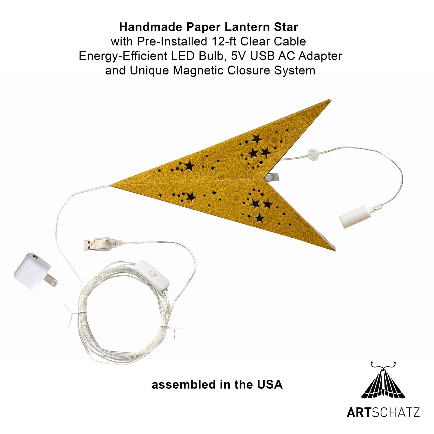 Hrim Star 9 Point 25" Gold w/ Gold Glitter