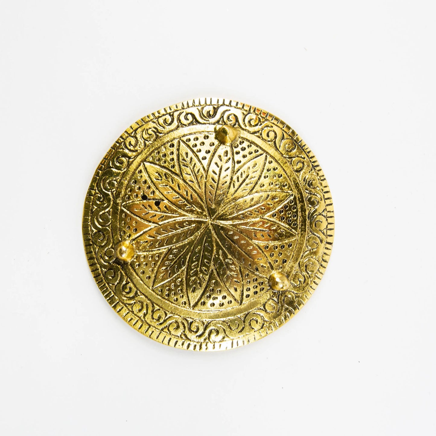 Gold Artschatz Tree of Life incense holder with intricate engraved floral pattern and two stick holders. - Tree of Life- Gold - Incense Holder for Sticks and Cones
