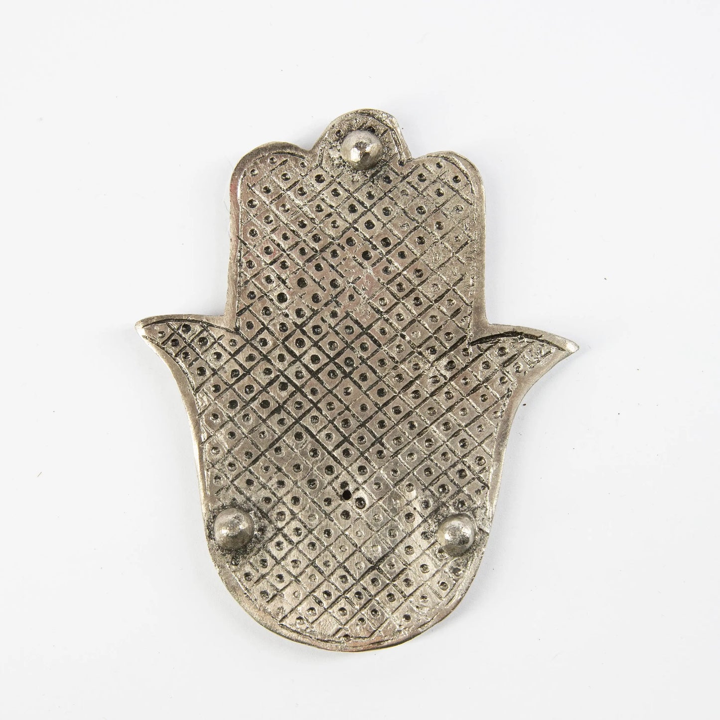 Artschatz Hamsa Hand incense holder in mixed metallic colors with textured diamond pattern. - Hamsa Hand - Mixed Colors - Incense Holder for Sticks and Cones