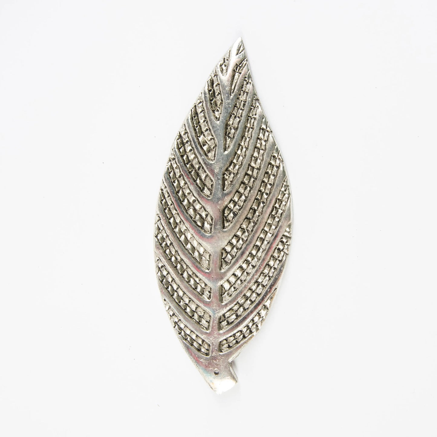 Silver Artschatz leaf-shaped incense holder with intricate cutout and dotted detailing. - Leave Incense Holder - Silver - Incense Holder for Sticks and Cones
