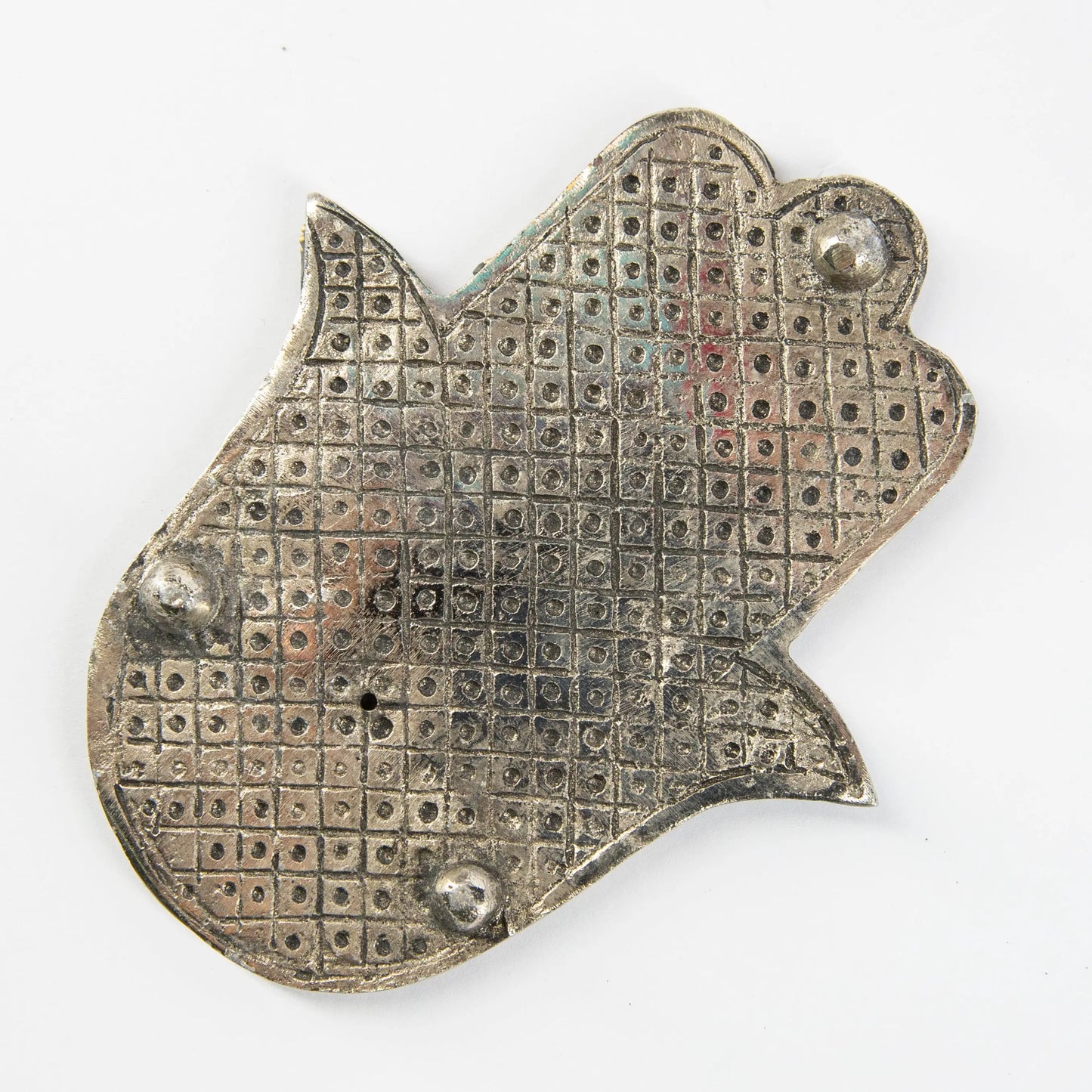 ArtSchatz blue Hamsa hand incense holder with textured metal surface for sticks and cones. - Hamsa Hand (2nds) - Blue - Incense Holder for Sticks and Cones