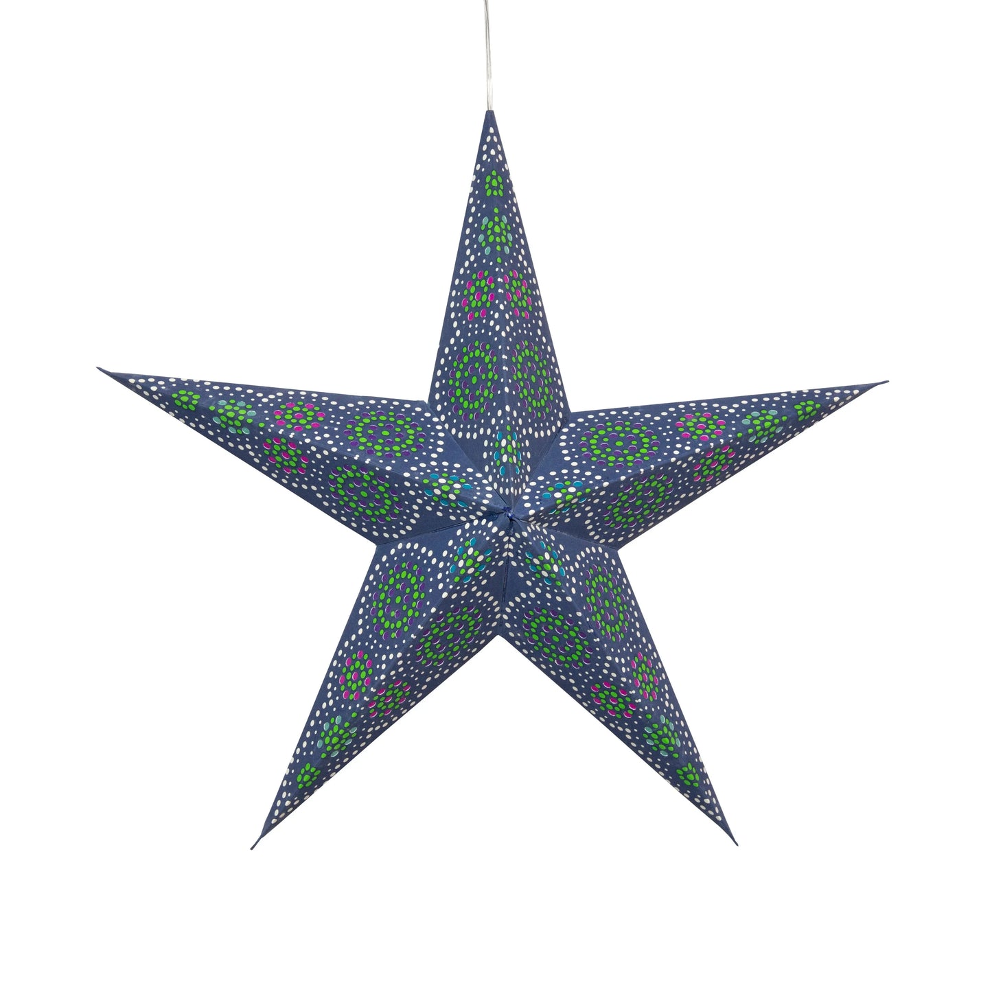 Blue and green 15-inch 5-point paper star with kaleidoscope pattern by Artschatz. - Kaleidoscope 5 Pointer 15" blue / green