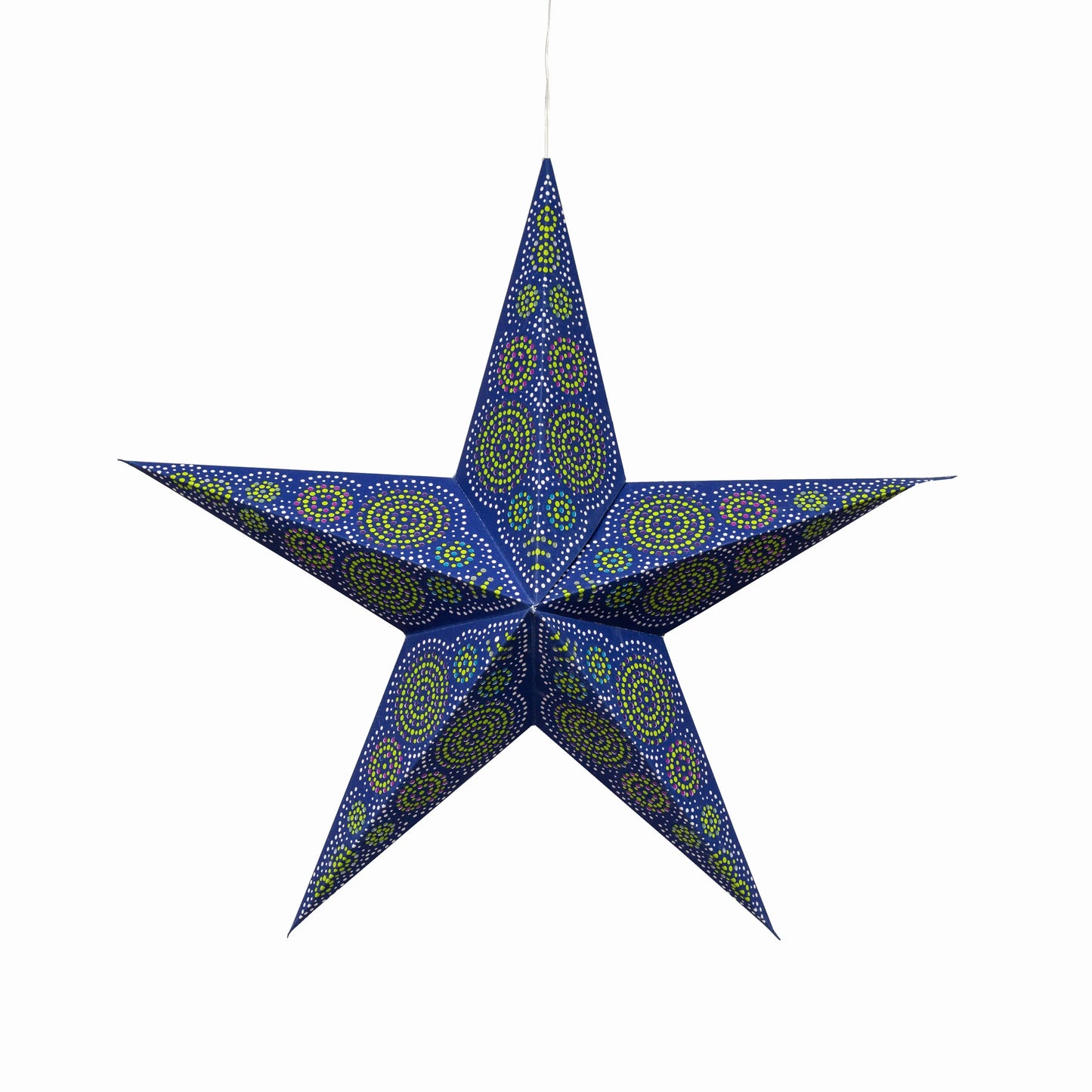 24-inch blue and green 5-point Kaleidoscope paper star by Artschatz. - Kaleidoscope 5 Pointer 24" blue / green