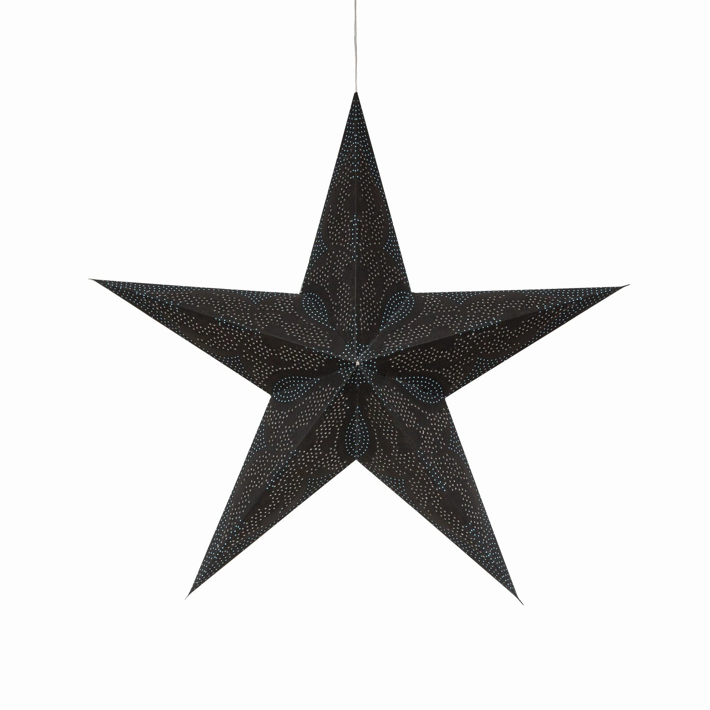 24-inch black and cyan Marrakesh 5-point paper star by Artschatz with intricate patterns. - Marrakesh 5 Pointer 24" Black with Cyan