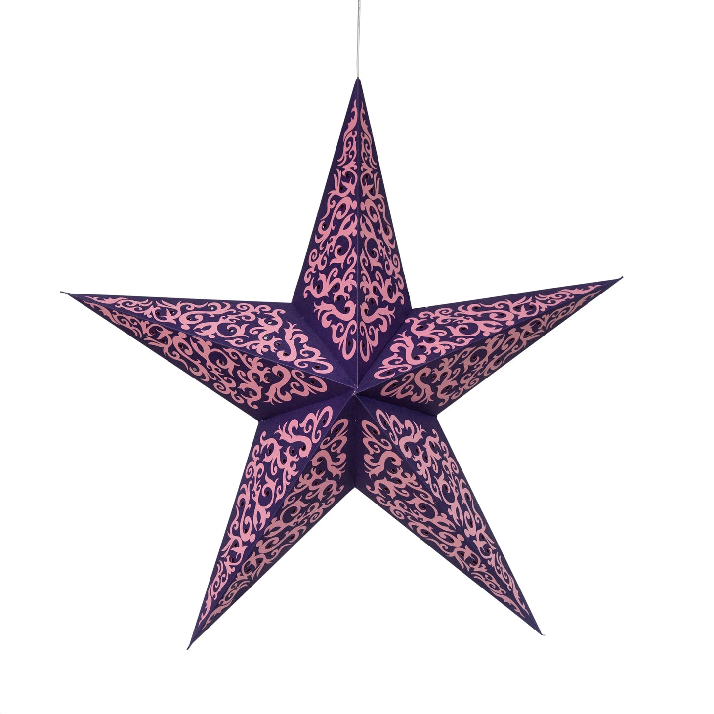 Purple 24-inch Artschatz Mirage 5-pointer paper star with intricate swirling designs. - Mirage 5 Pointer 24" purple