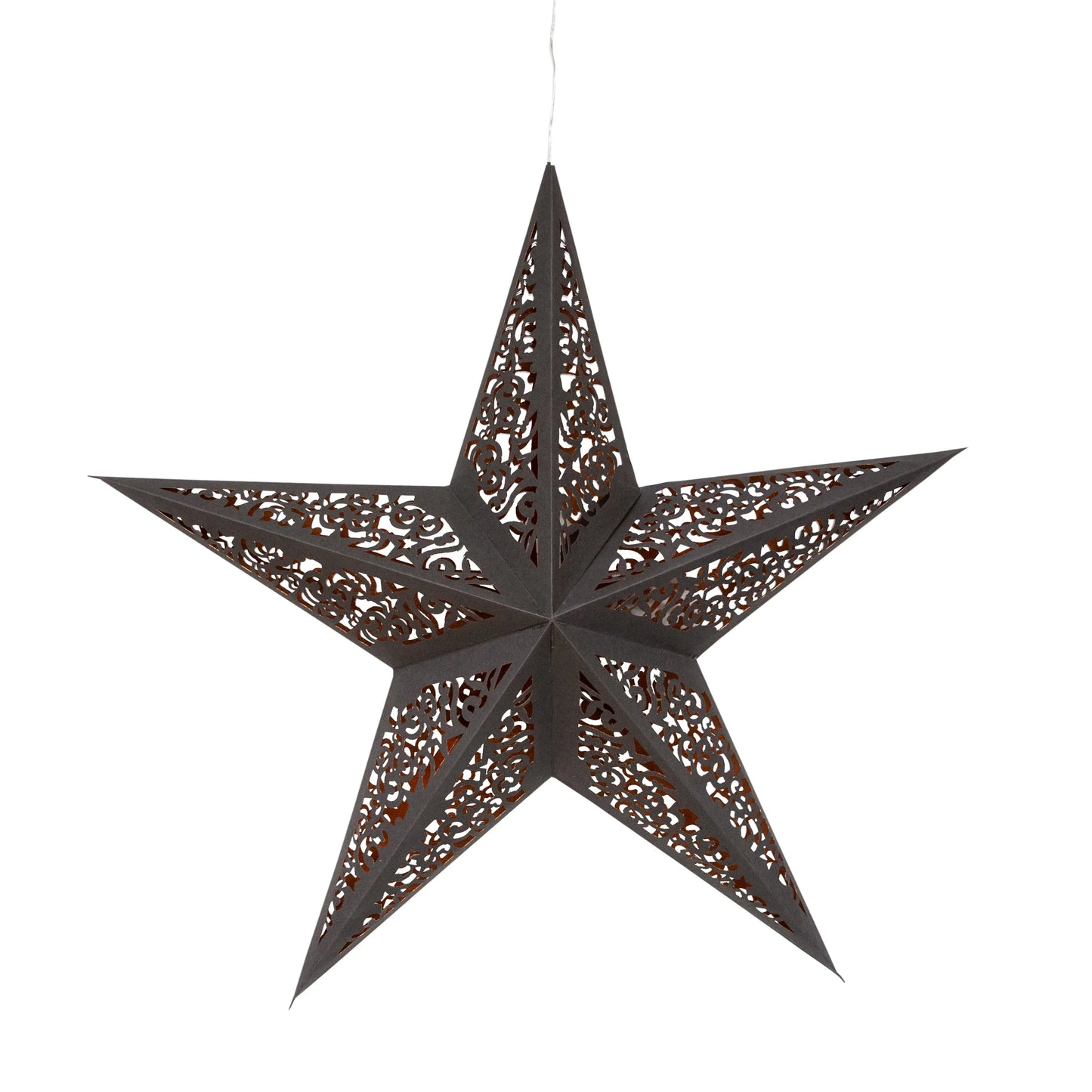 Black 24" Artschatz Magia 5-pointer paper star with intricate copper glitter cutouts. - Magia 5 Pointer 24" Black with Copper