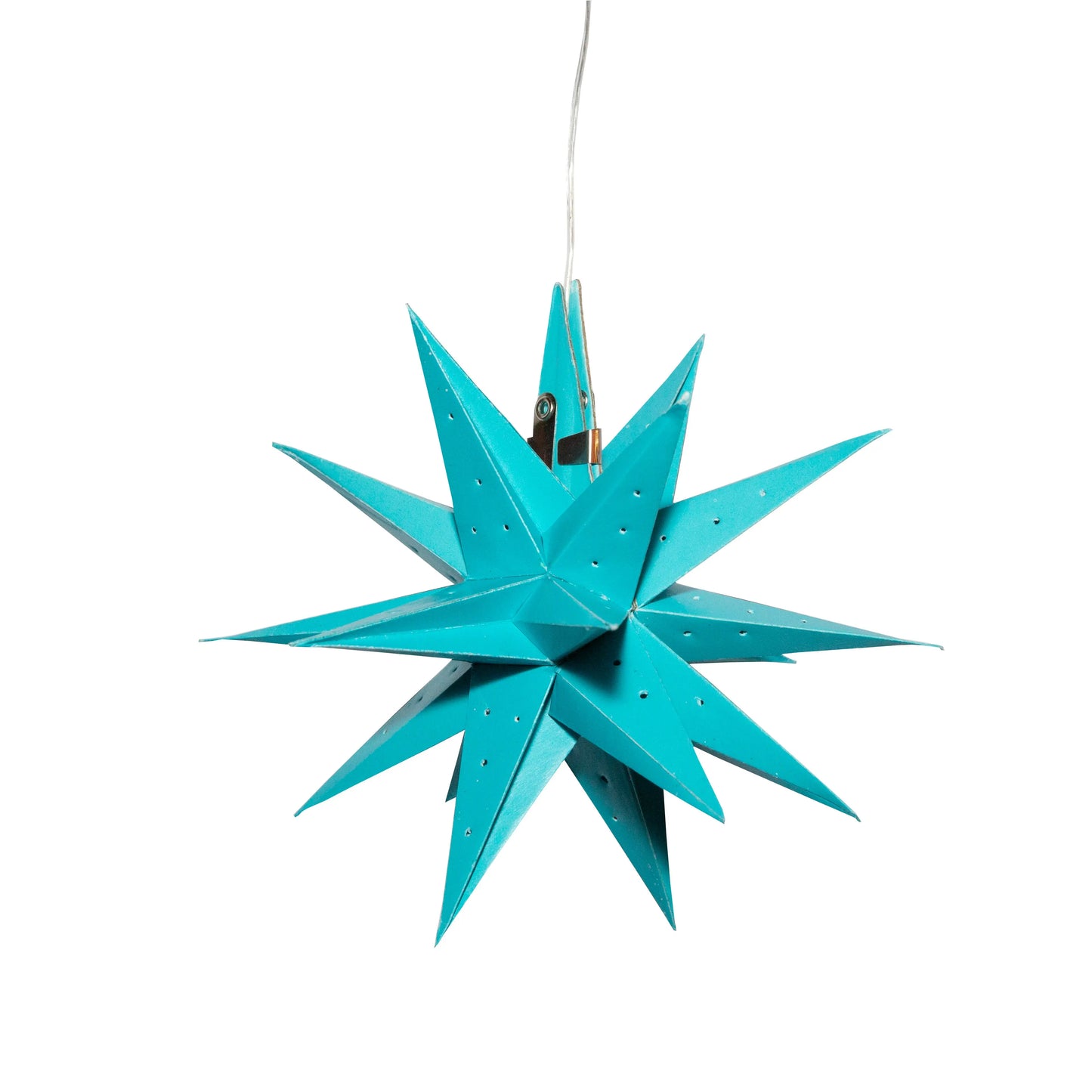 Teal Artschatz 7-inch needle punch Moravian mini star hanging decoration. - Moravian Mini Star 7" Teal - Needle Punch