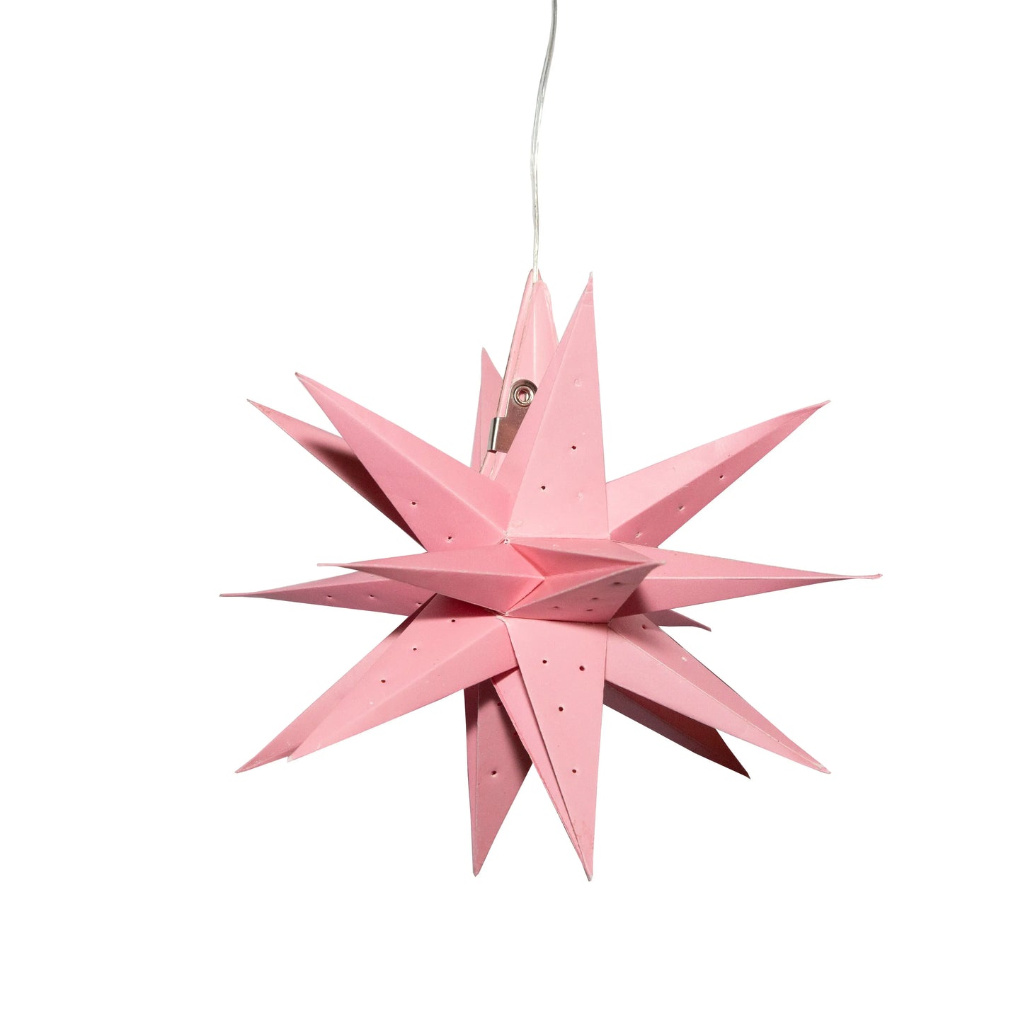 7-inch pink needle punch Moravian mini star hanging light by Artschatz. - Moravian Mini Star 7" Pink - Needle Punch