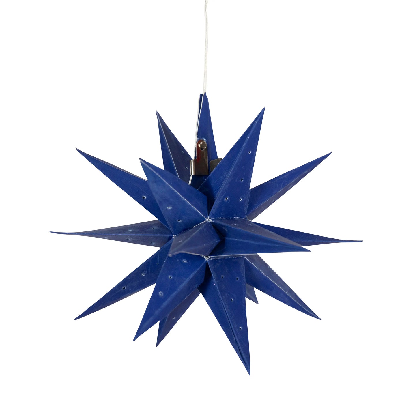 Navy blue 7-inch Moravian mini star with needle punch design by Artschatz hanging ornament. - Moravian Mini Star 7" Navy Needle Punch