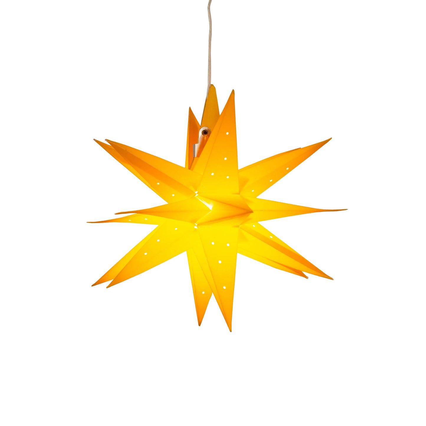 Yellow 7-inch Moravian Mini Star with needle punch details, hanging light by Artschatz. - Moravian Mini Star 7" Yellow - Needle Punch