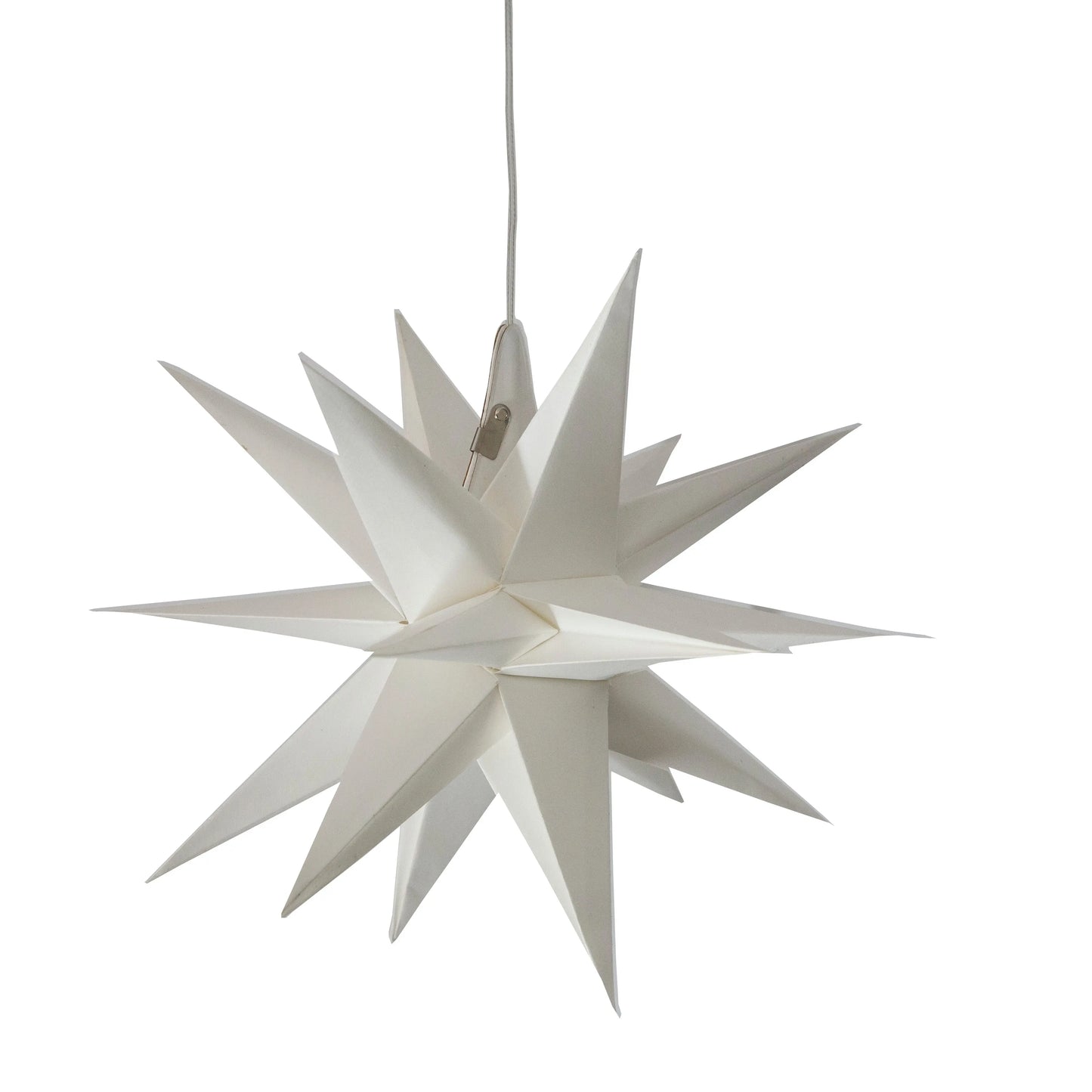 White 12-inch Artschatz Moravian star paper lantern with pointed 3D design. - Moravian Star 12" White