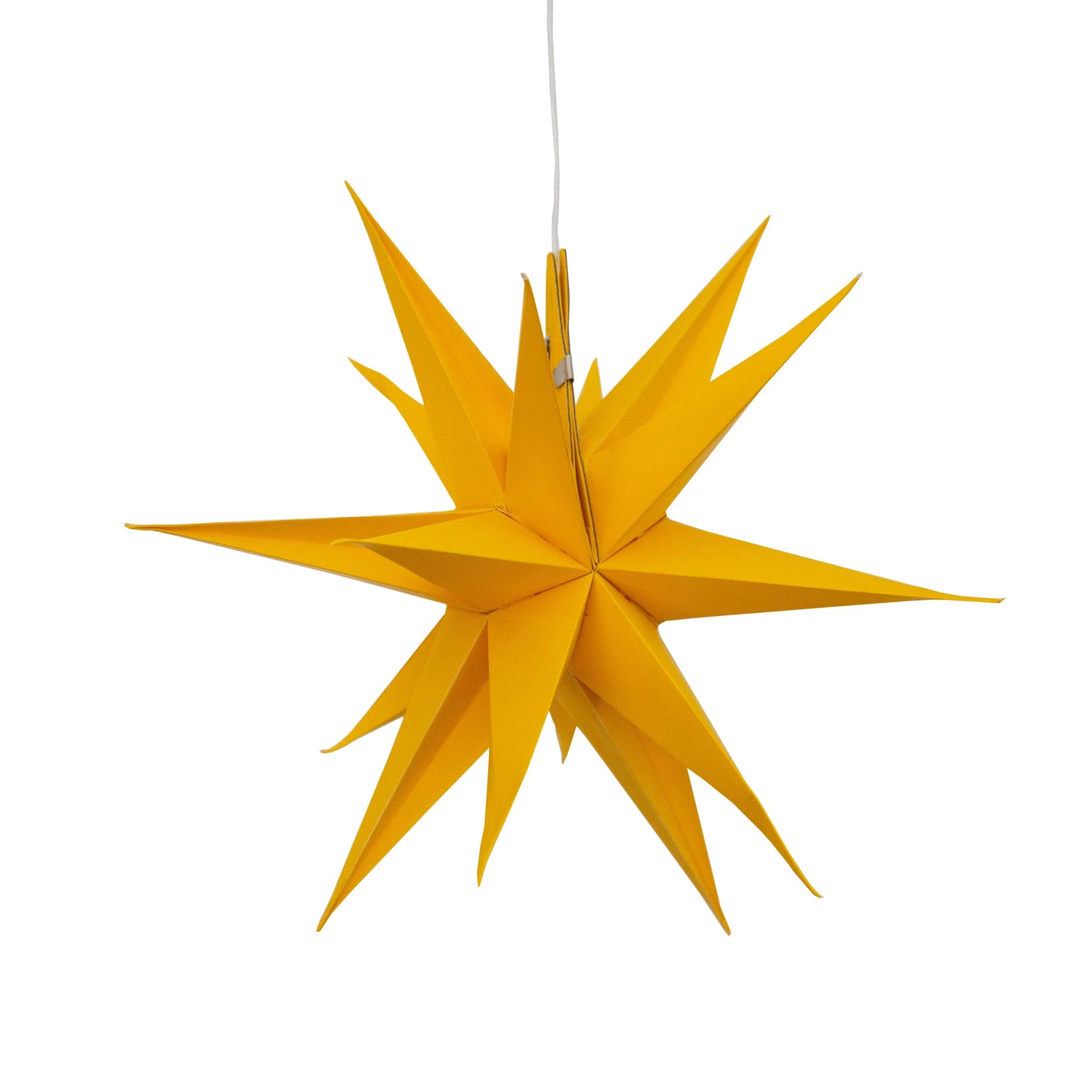 Yellow 12-inch Artschatz Moravian Star paper lantern with pointed 3D geometric design. - Moravian Star 12" Yellow