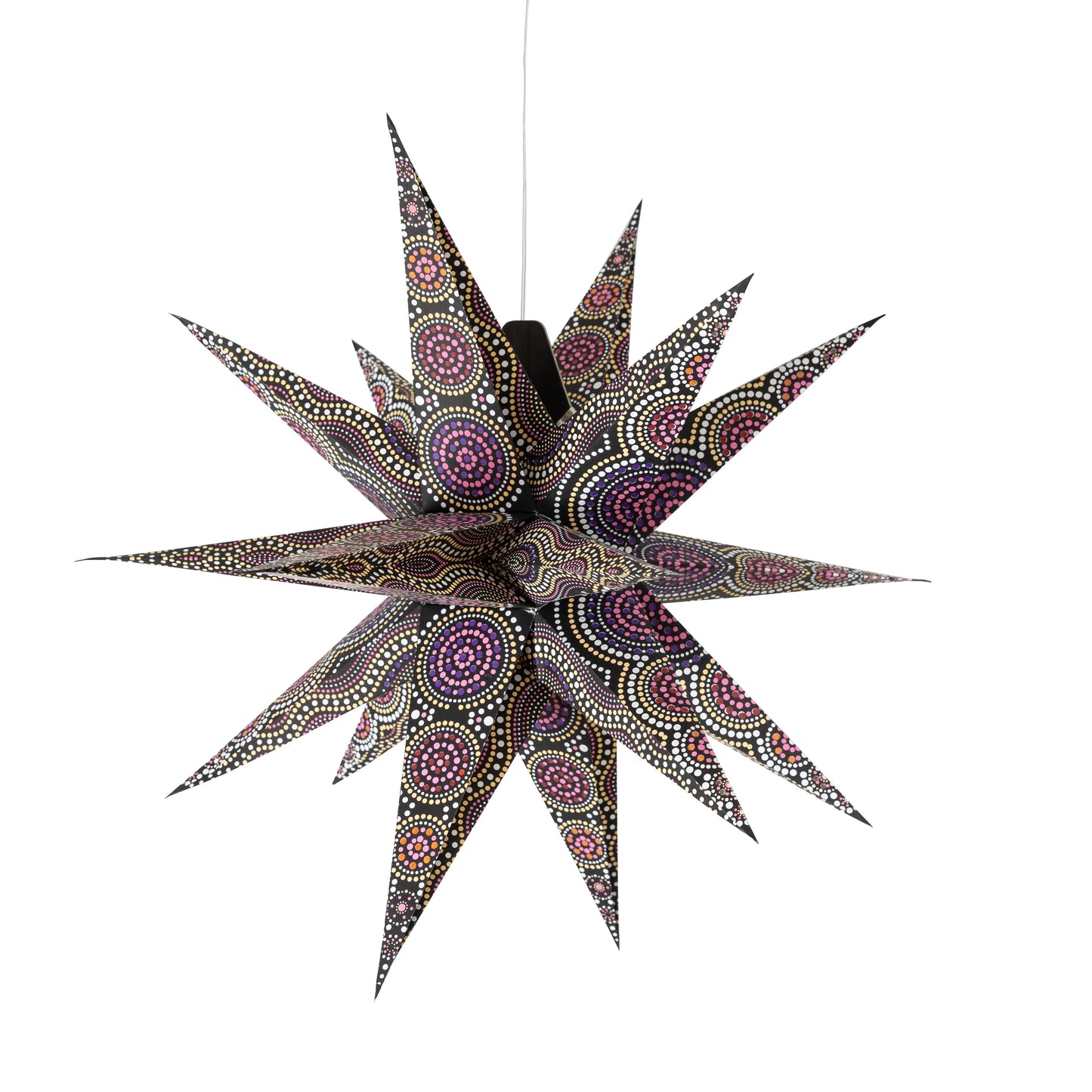 Kaleidoscope Moravian Star 24" black with yellow / orange and orange / red / purple tissue Artschatz