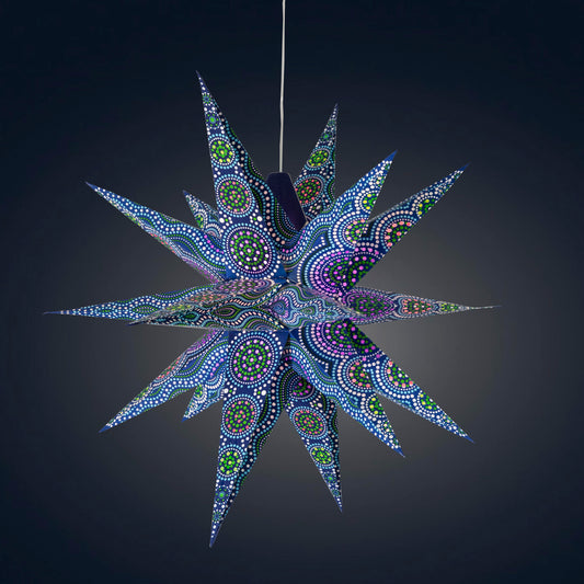 Kaleidoscope Moravian Star 24" blue with green / white and purple / red tissue