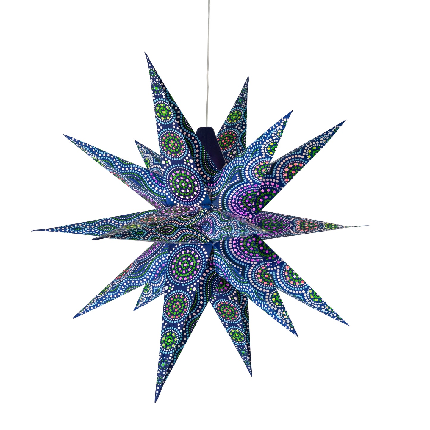 Kaleidoscope Moravian Star 24" blue with green / white and purple / red tissue