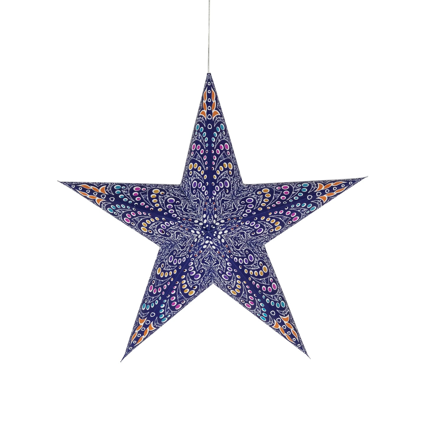 Purple and white 5-pointer paper star lantern with intricate Artschatz pattern, 15-inch diameter. - Orléans 5 Pointer 15" Purple / White