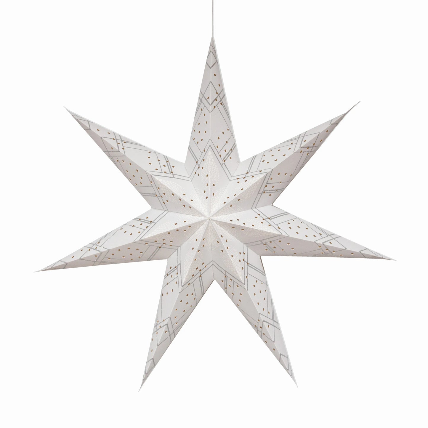 Artschatz 24" white 7-point paper star with glitter accents and intricate cutout patterns. - Poinsettia 7 Point 24" White with Glitter