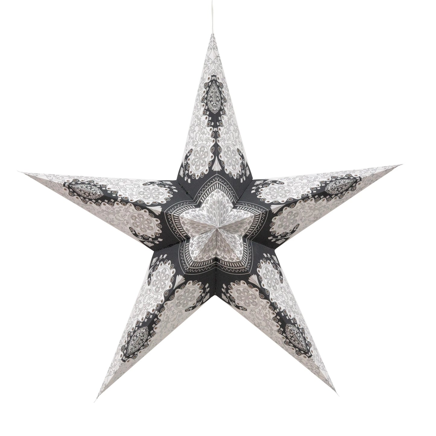 24" charcoal Artschatz Provence 5-point paper star with glitter accents. - Provence 5 Point 24" Charcoal