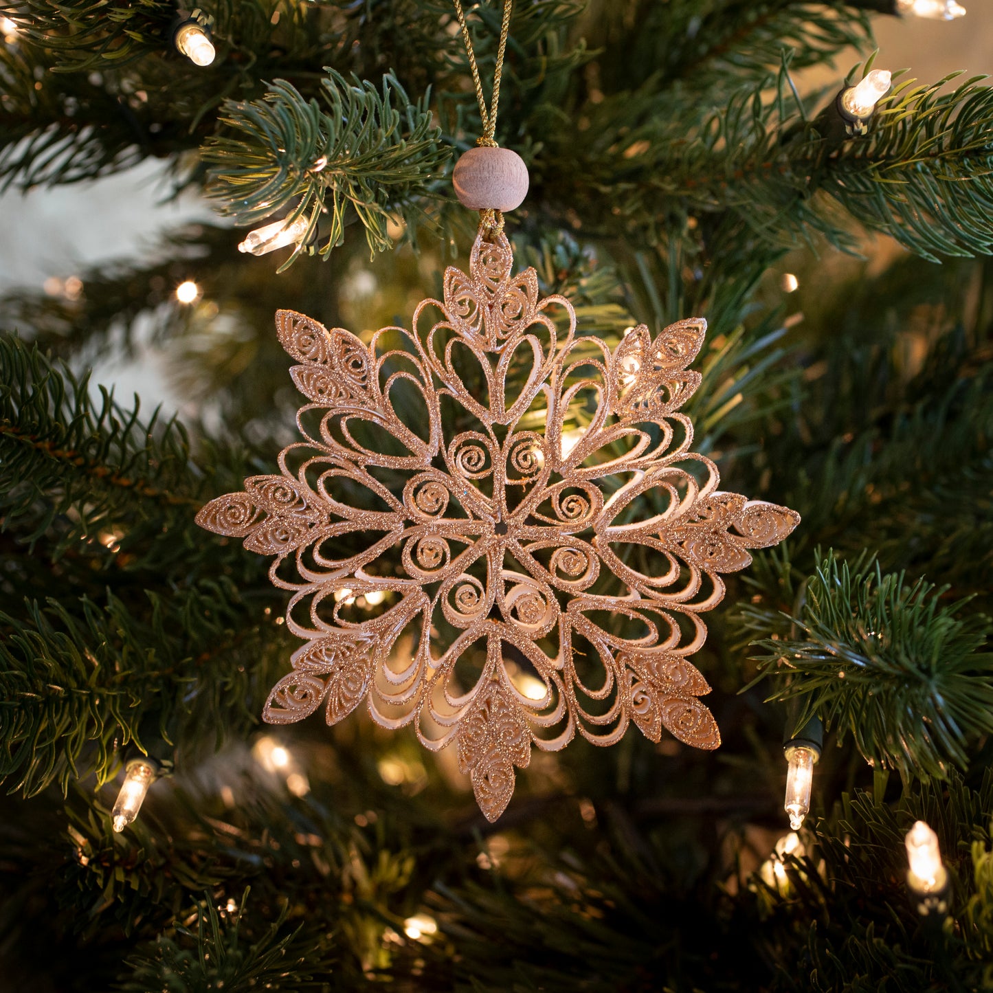 Quilling Snowflake "Frostine" gold glitter - 5 inch Ø | Christmas / Winter