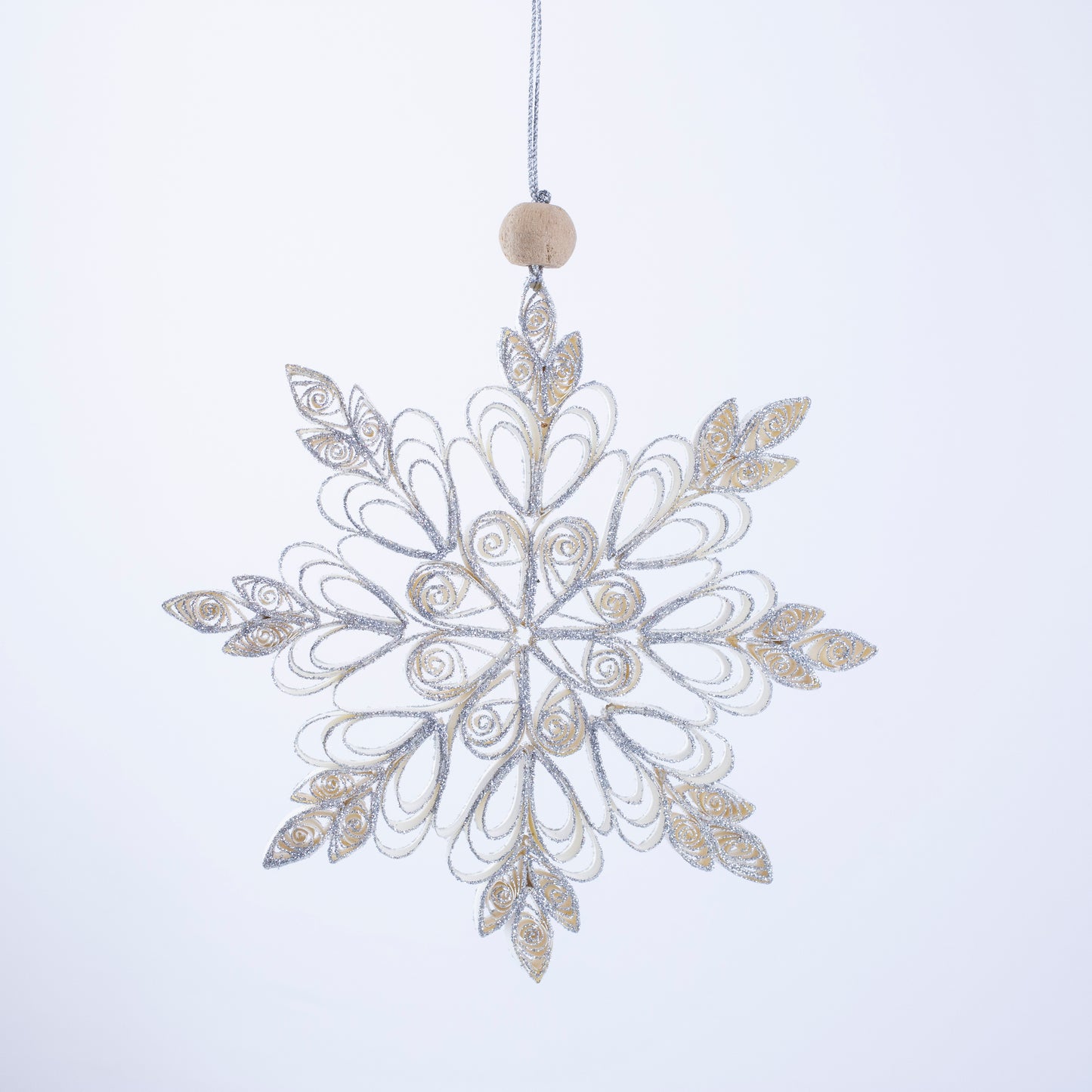 Quilling Snowflake "Frostine" silver glitter - 6 inch Ø | Christmas / Winter