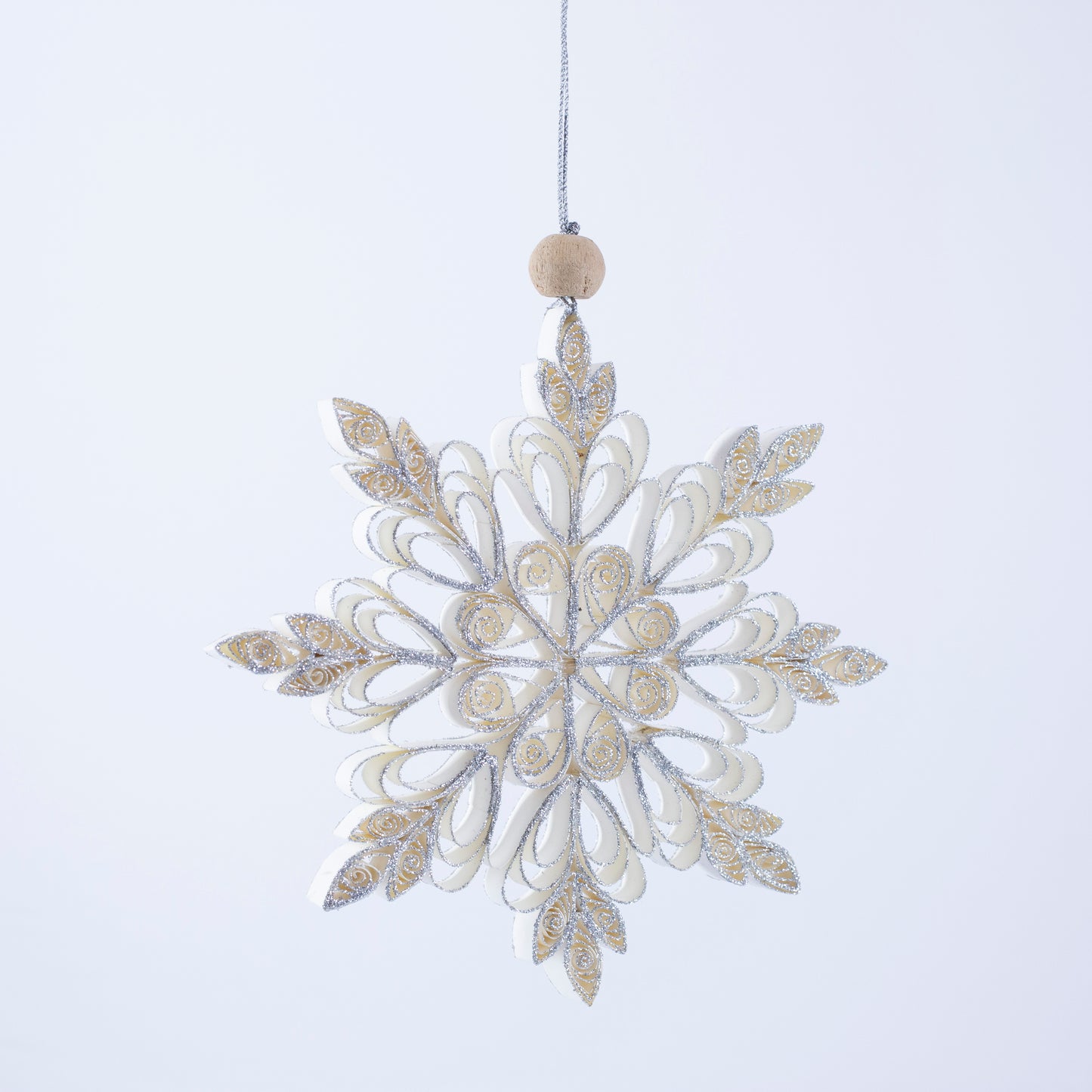 Quilling Snowflake "Frostine" silver glitter - 6 inch Ø | Christmas / Winter