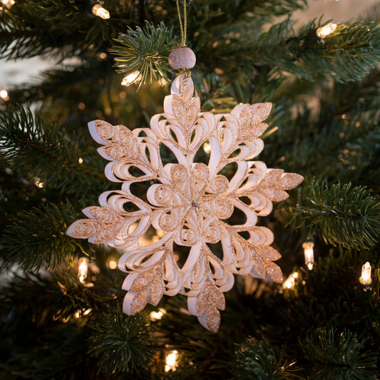 Quilling Snowflake "Frostine" gold glitter - 6 inch Ø | Christmas / Winter