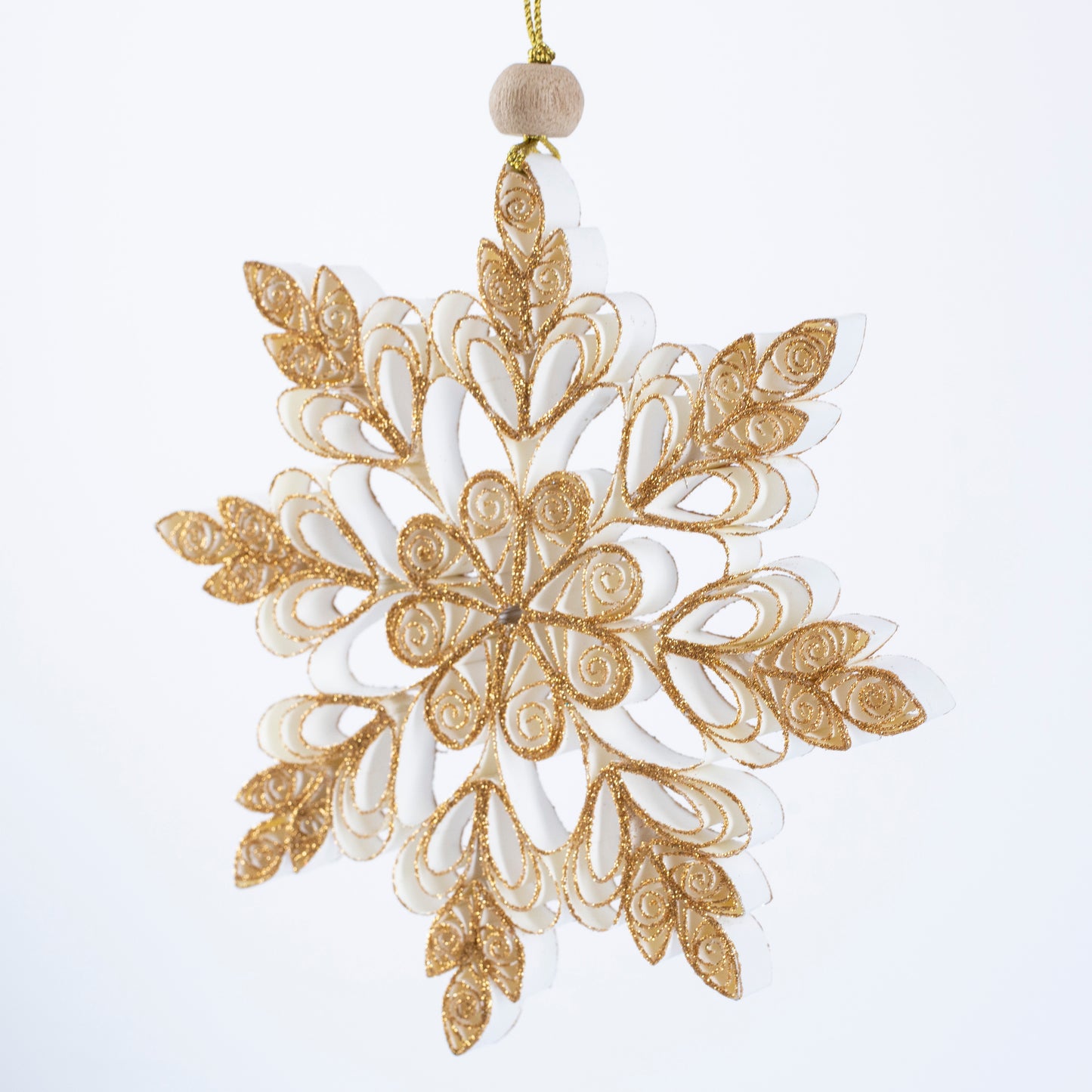 Quilling Snowflake "Frostine" gold glitter - 6 inch Ø | Christmas / Winter